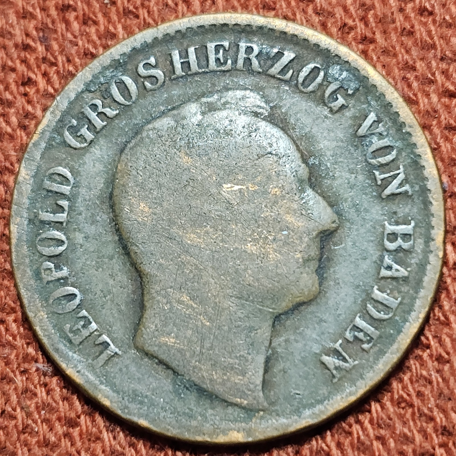 1845 Germany Baden 1 Kreuzer Coin VG/F KM#218.1
