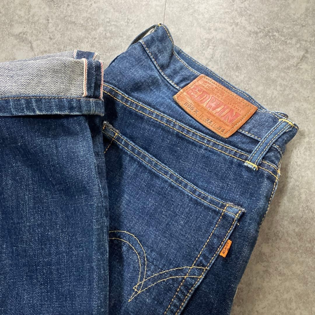 EDWIN 505X Selvedge Wide Denim Indigo W31  Inseam 29.5 in (75 cm) Made in Japan