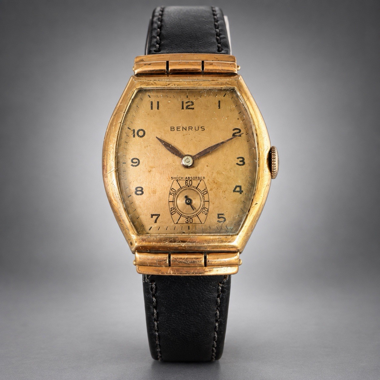 Vintage Benrus Shock Absorber Tonneau Mens Watch Small Seconds Gold Tone Vintage Benrus Shock Absorber Tonneau Mens Watch Small Seconds Gold Tone
