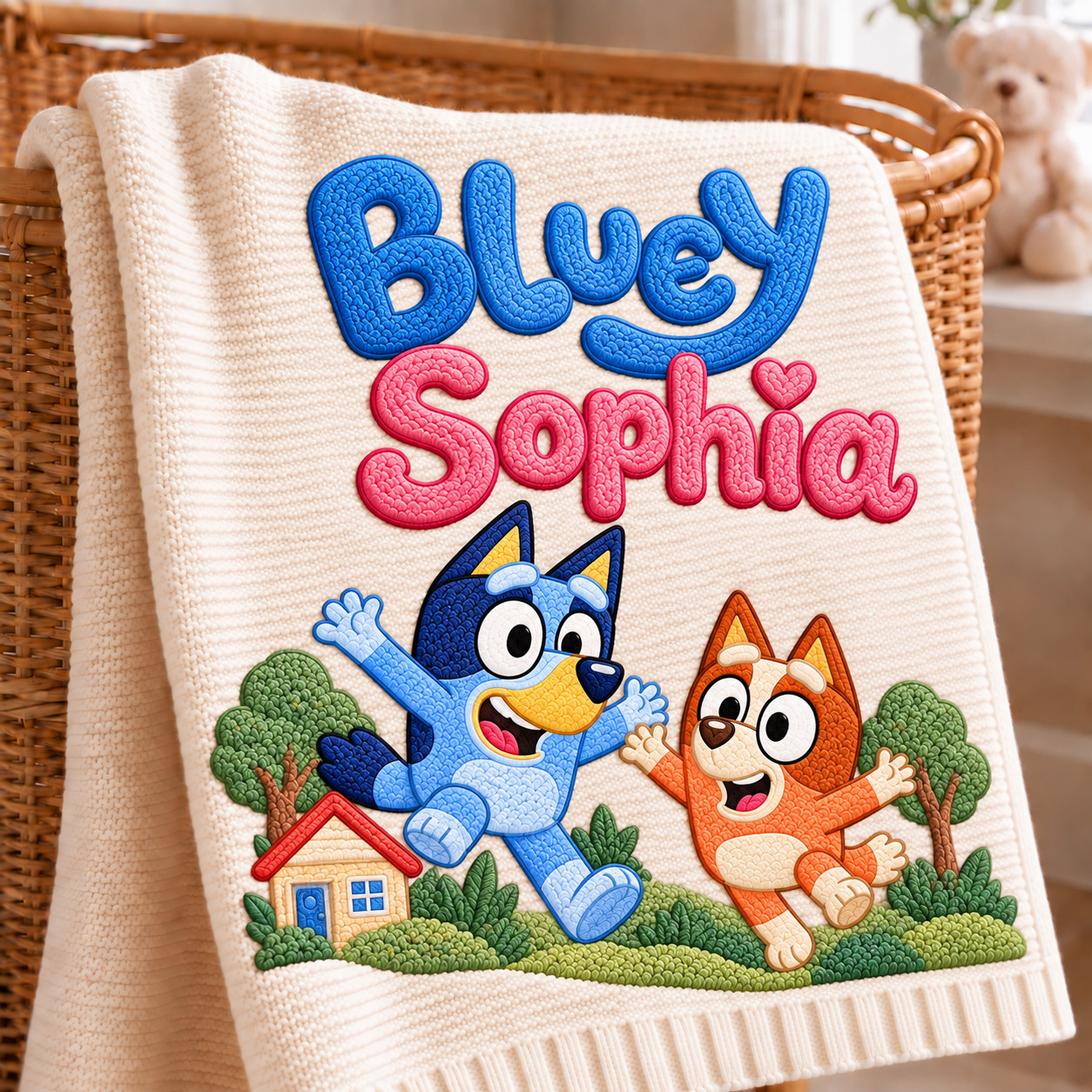 Bluey Personalized Baby Blanket Custom Name Embroidered 80x100cm Kids Gift Bluey Personalized Baby Blanket Custom Name Embroidered 80x100cm Kids Gift