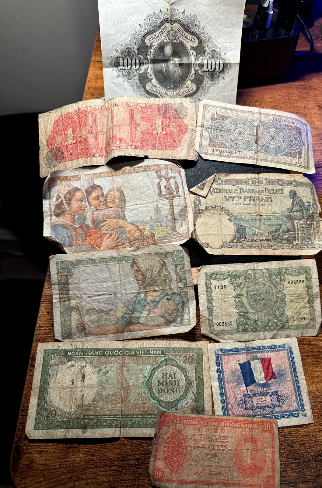 Vintage Foreign Banknote Lot WWII 1940s France Sweden Belgium Vietnam Hong Kong Vintage Foreign Banknote Lot WWII 1940s France Sweden Belgium Vietnam Hong Kong