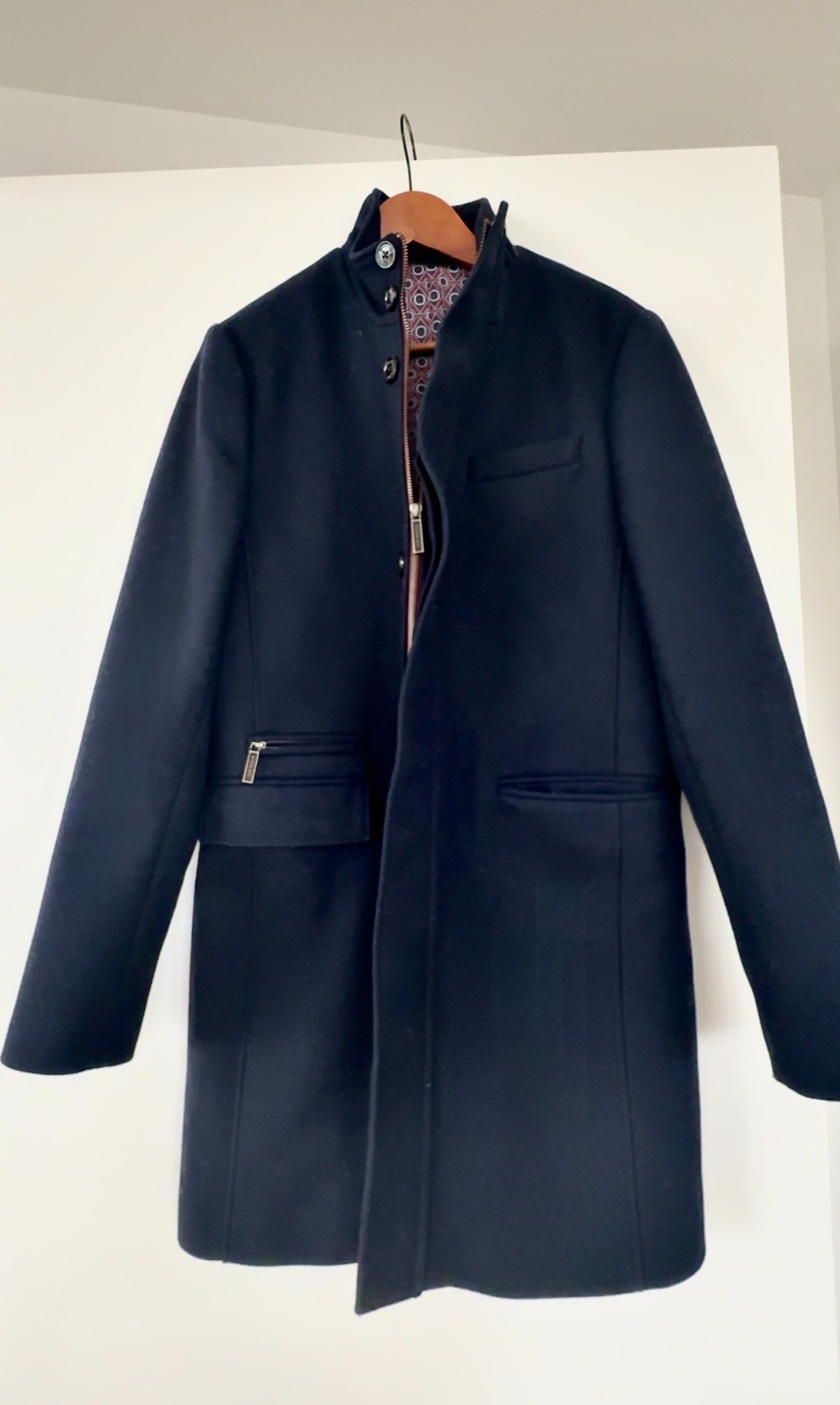 Ted Baker Men’s Size 3 Navy Wool Cashmere Blend Tailored Overcoat Made Lithuania