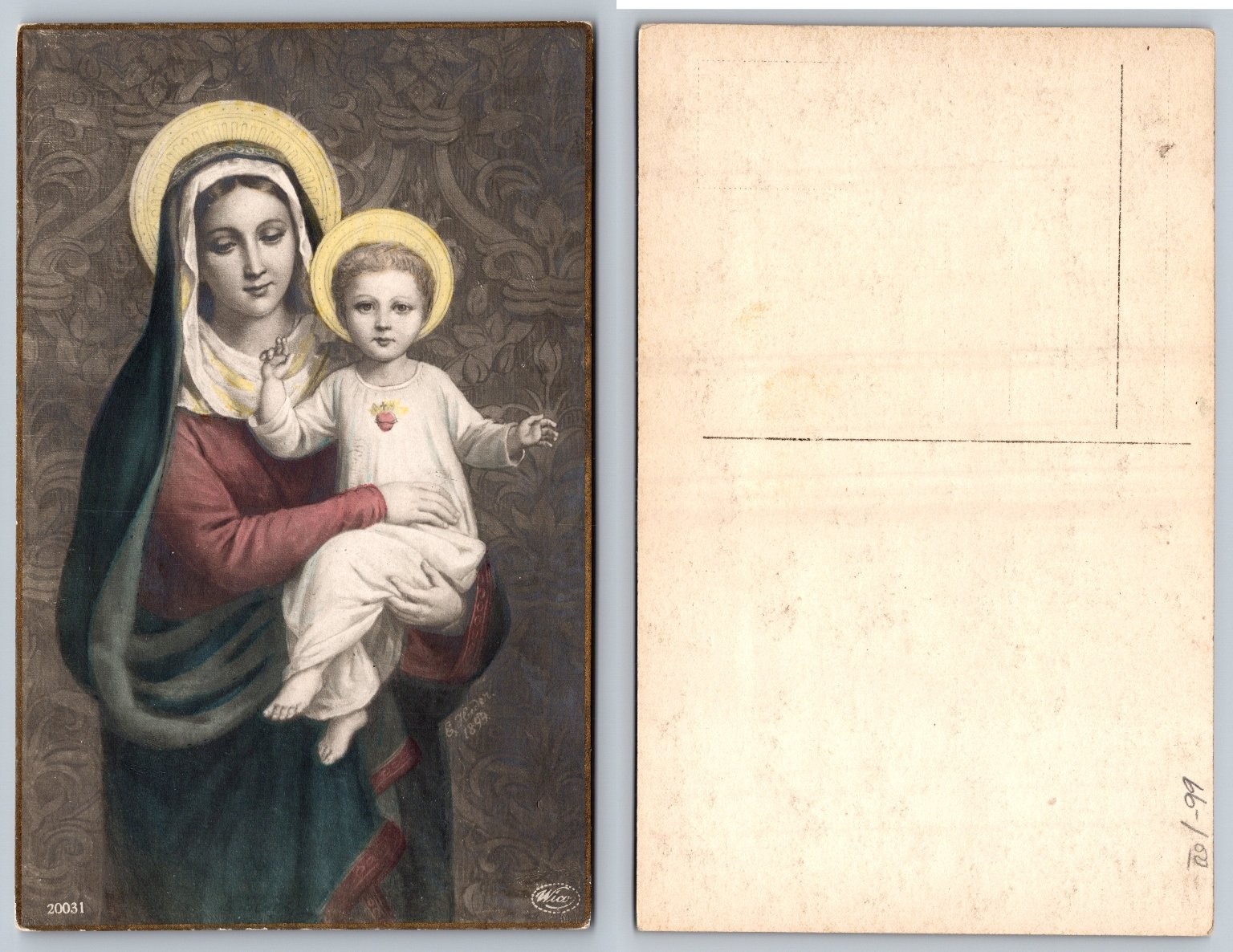 1899 Antique Wico Virgin Mary Jesus Sacred Heart Religious Postcard