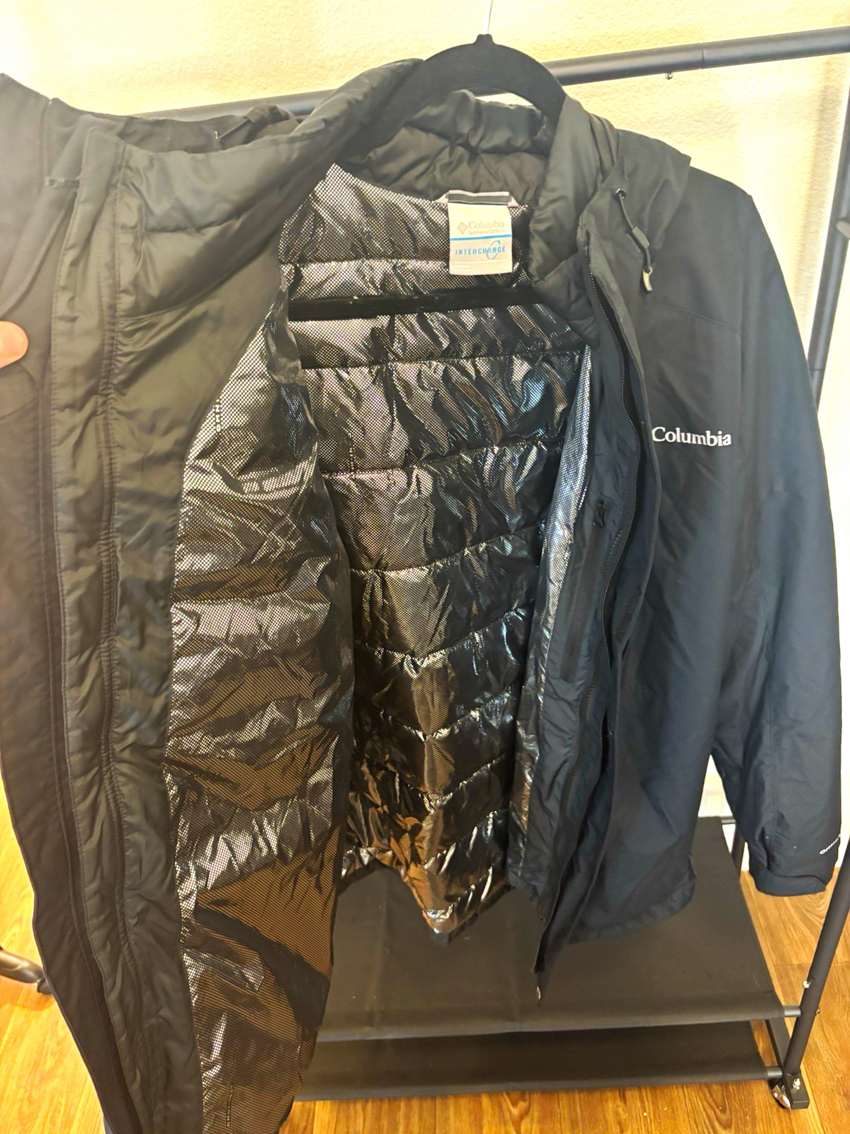 Columbia Interchange Omni-Tech Men’s XL Black 3-in-1 Hooded Winter Jacket Coat