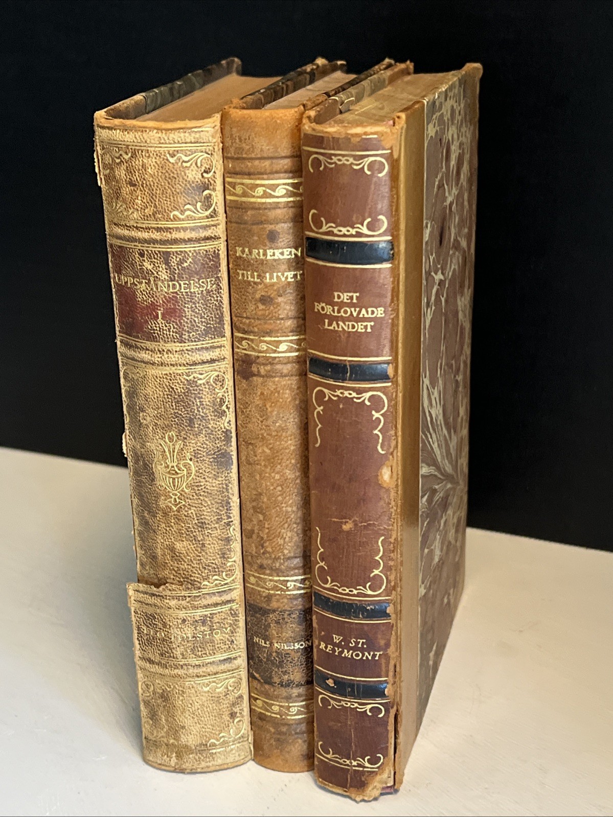 3 Vintage Swedish Books 1920s-40s Tolstoy Reymont Nils Nilsson Gilt Decor 7.5x5”