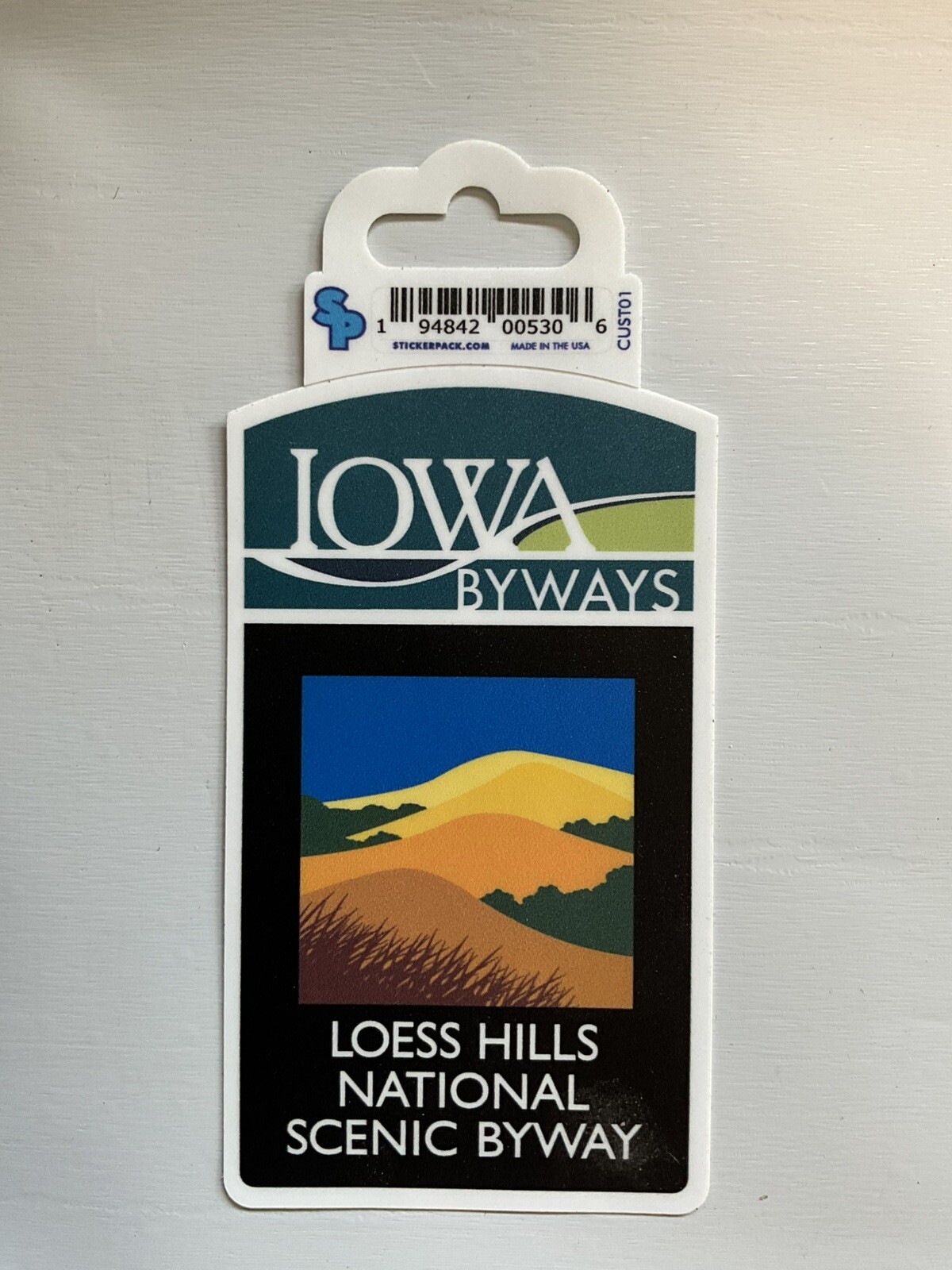 State of Iowa, Loess Hills National Scenic Byway vinyl souvenir sticker. State of Iowa, Loess Hills National Scenic Byway vinyl souvenir sticker.