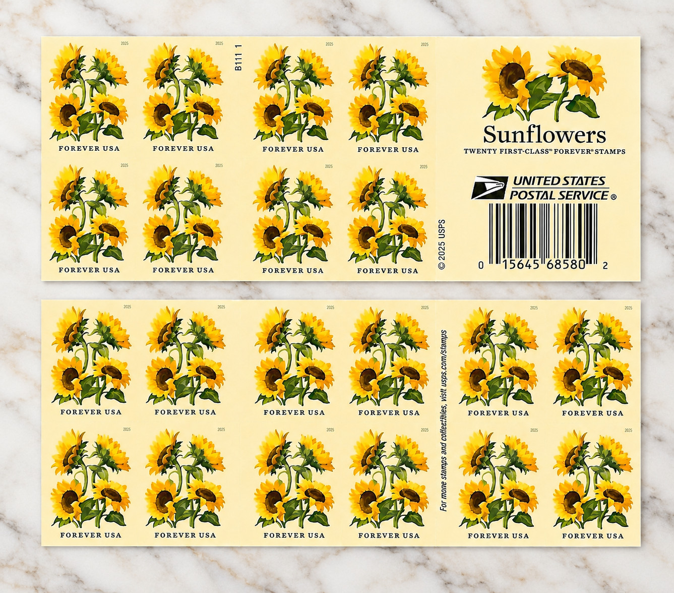 Genuine USPS Forever Stamps – Sunflower – 5 Sheets of 20 – 100 Stamps