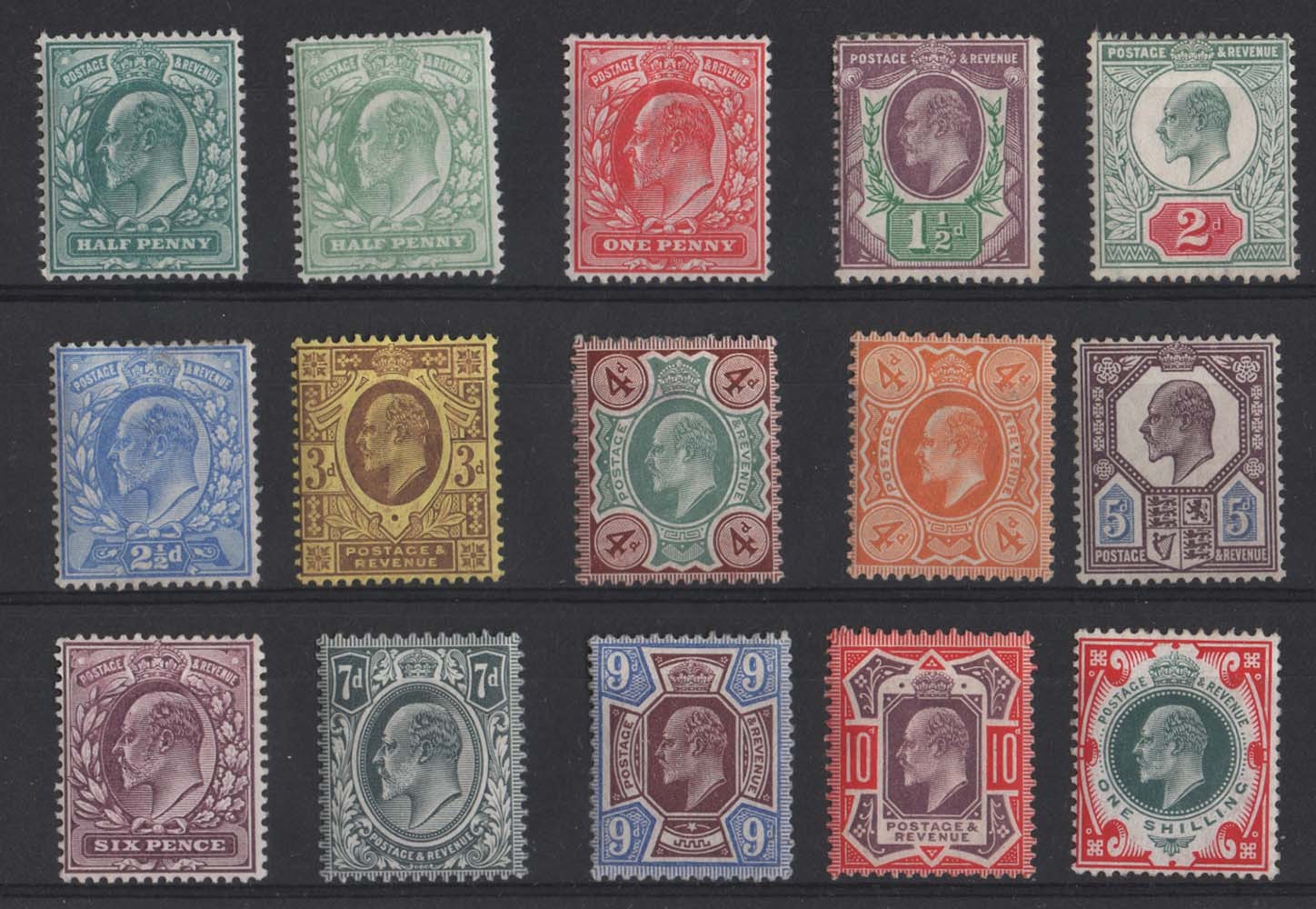 GB 1902 ½d - 1s basic vf mint set of 15 v fresh colours sg215-314
