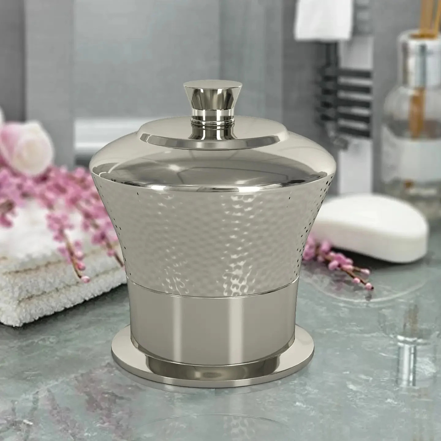 Classic Stainless Steel Vanity Jar Stylish Storage For Cotton Swabs,Sponges & Ba