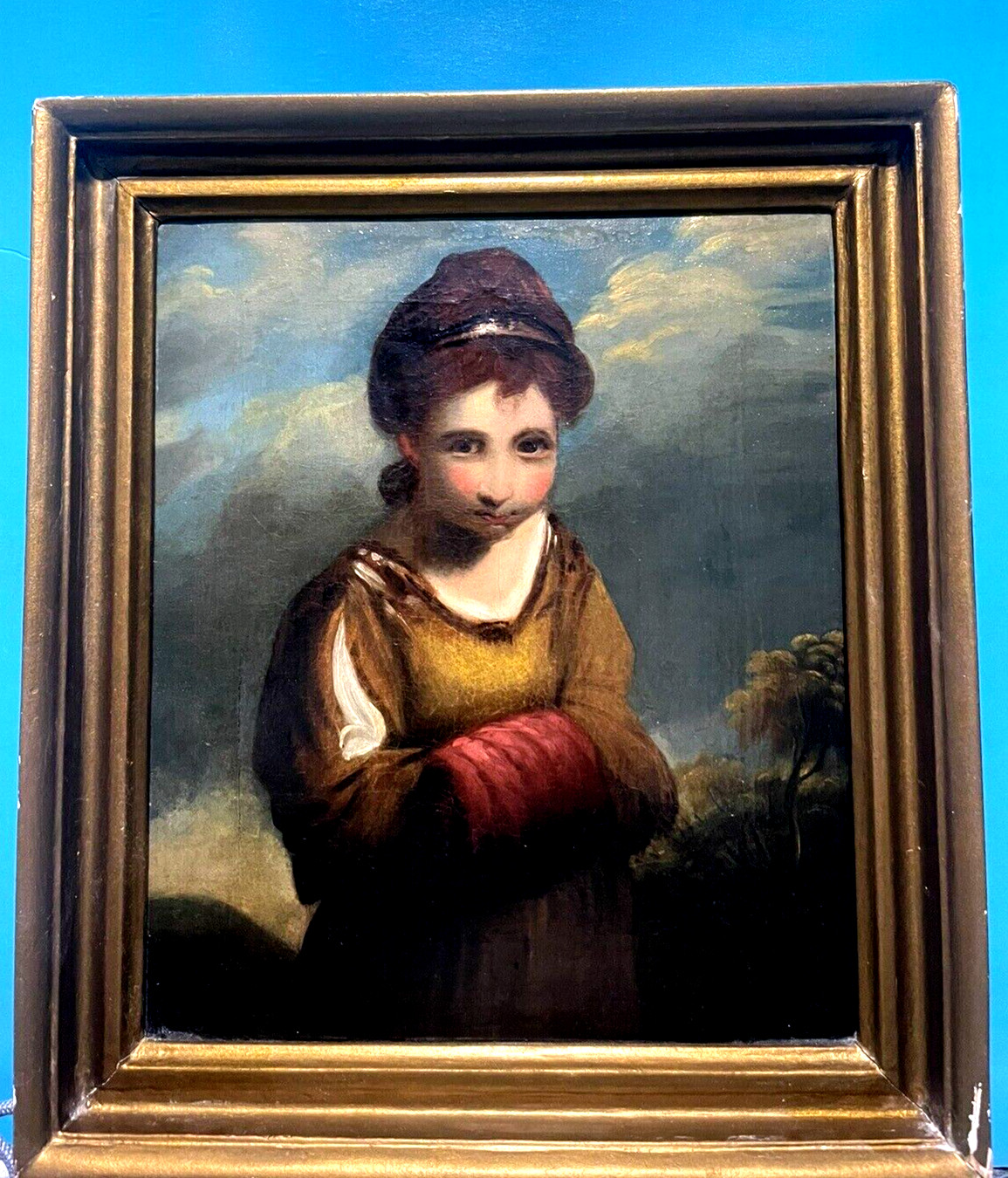 ORIGINAL QUALITY ANTIQUE  ART PAINTING FROM 1800'S HUMBLE PEASANT GIRL FRMD