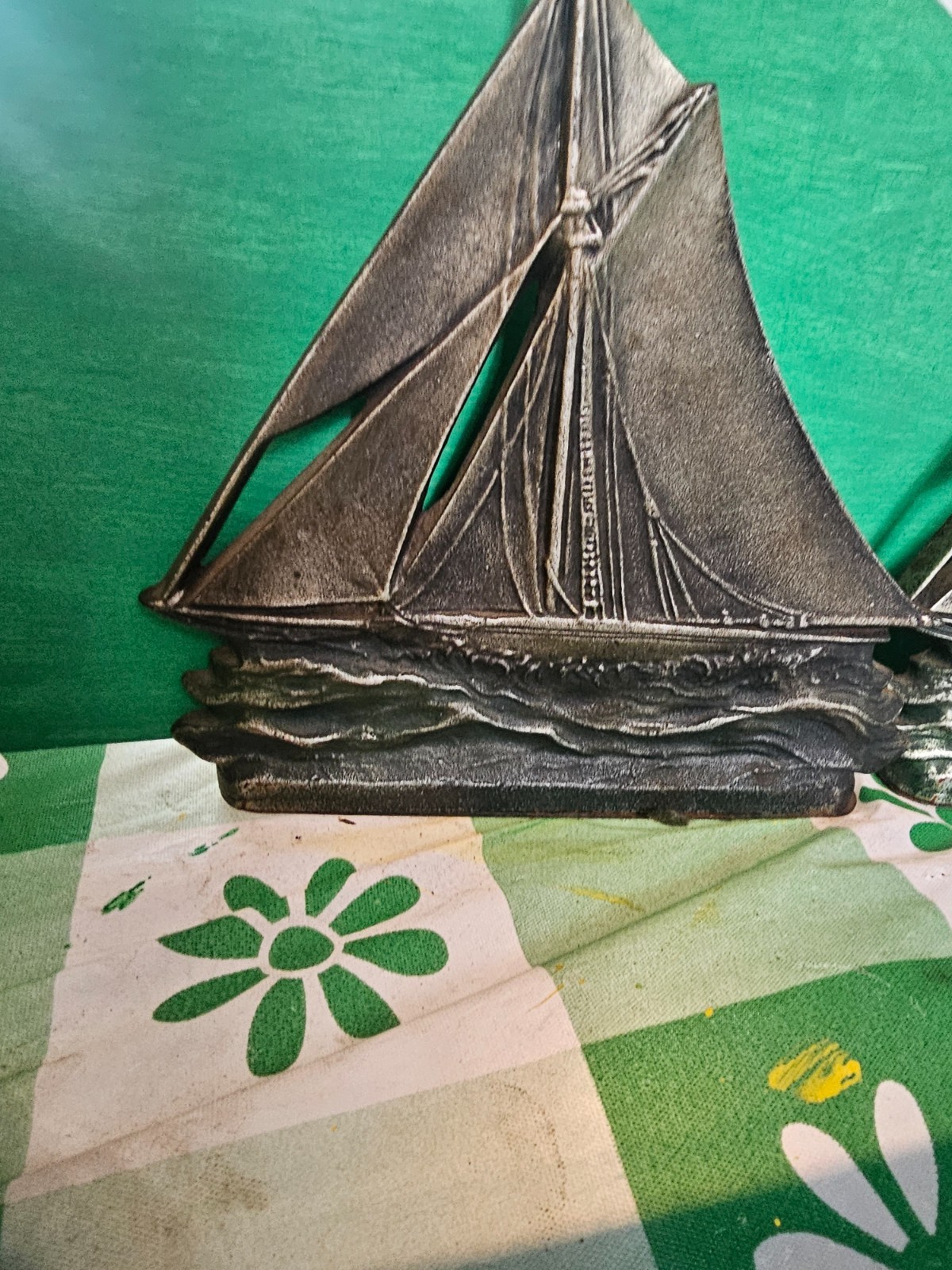 Antique Sailboat Bookend by Bradley & Hubbard B&H cast iron rare