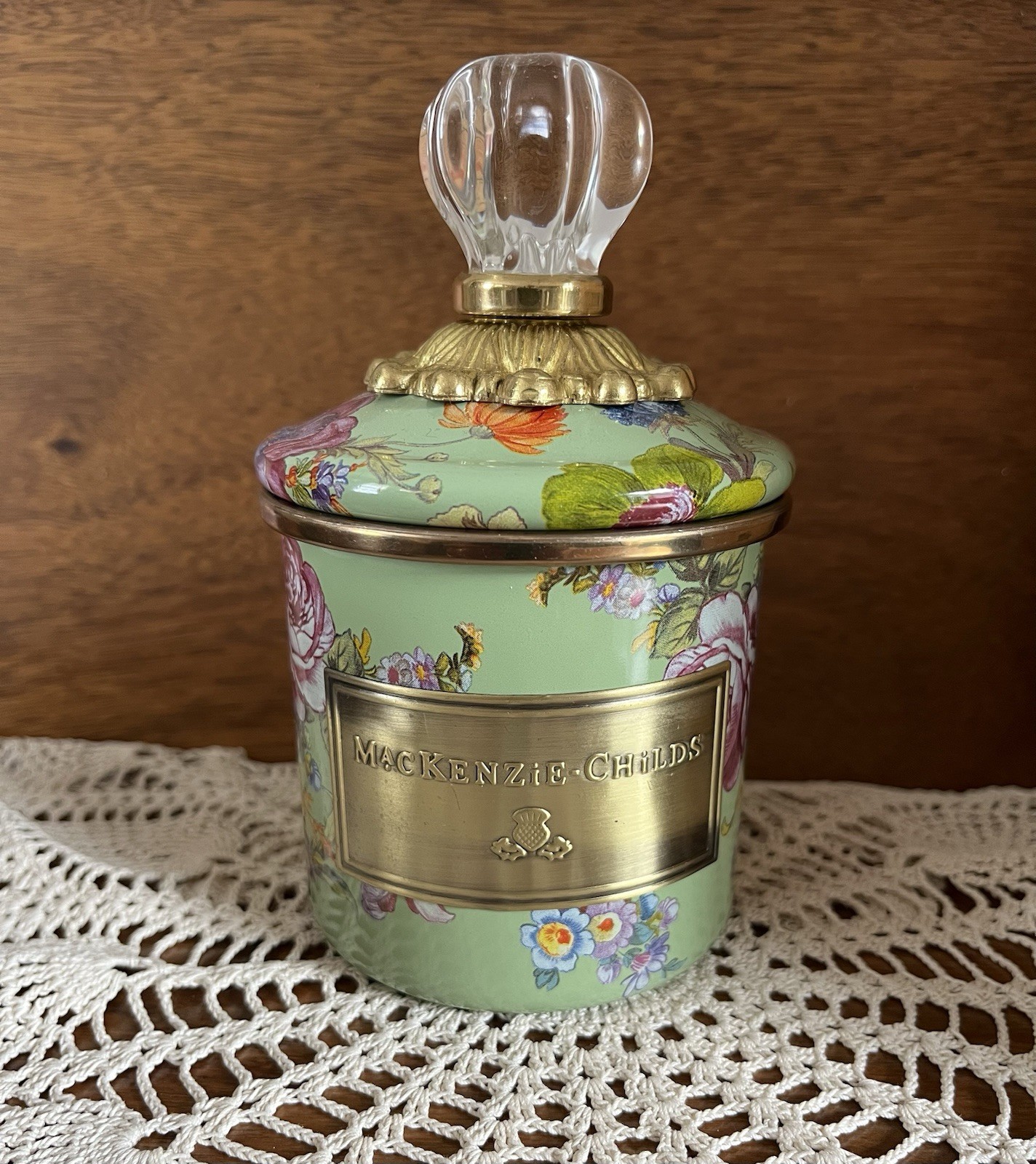 Mackenzie Childs Green Flower Market Mini Canister Mackenzie Childs Green Flower Market Mini Canister