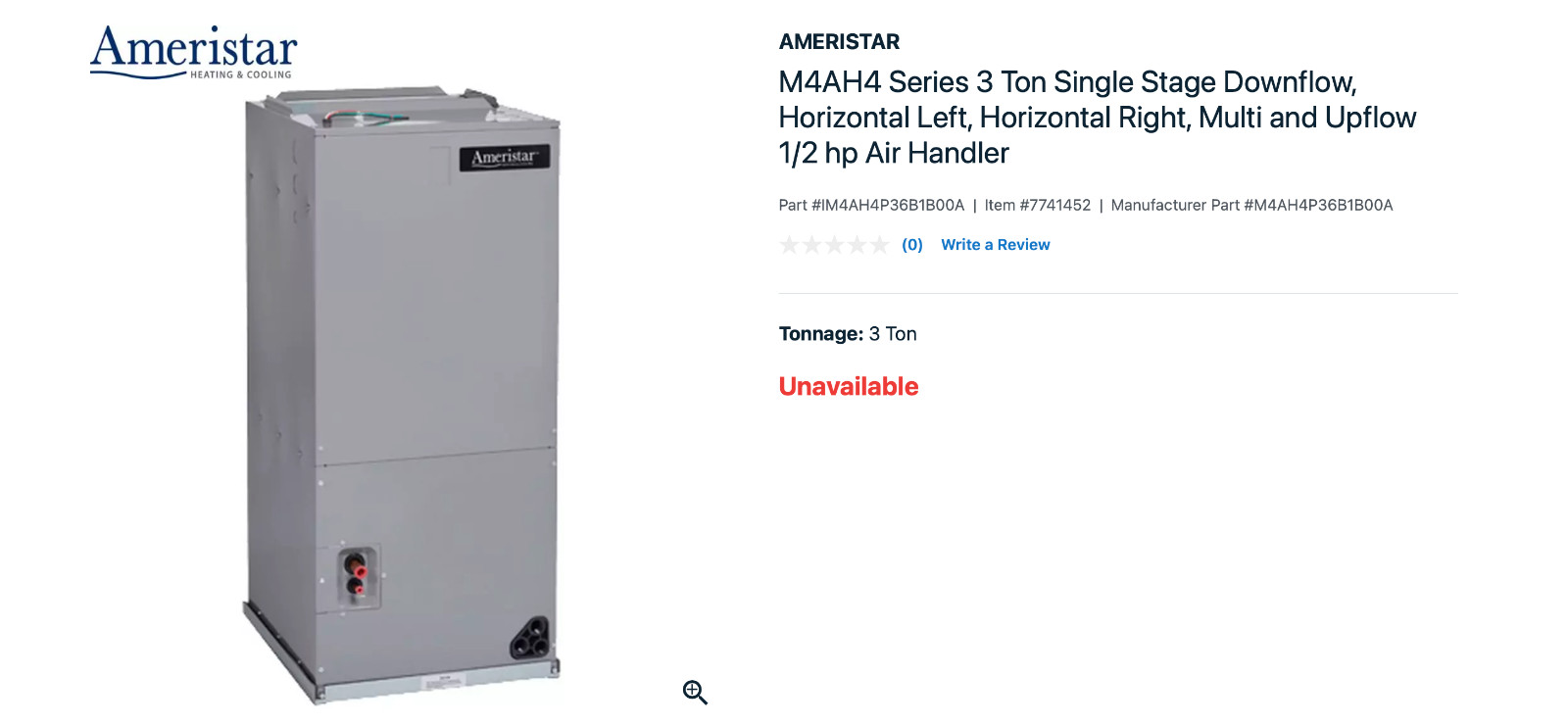 Ameristar AC 3 Ton 14 Seer Unit (Model: M4AH4P36B1B00AA) Ameristar AC 3 Ton 14 Seer Unit (Model: M4AH4P36B1B00AA)
