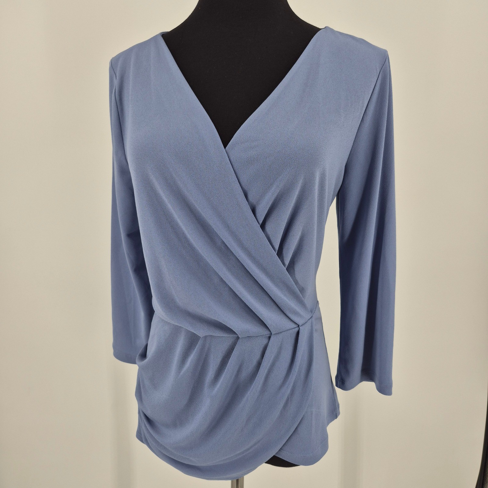 Ann Taylor Faux Wrap Top Blue V-Neck 3/4 Sleeve Blouse Small NWT 19950471