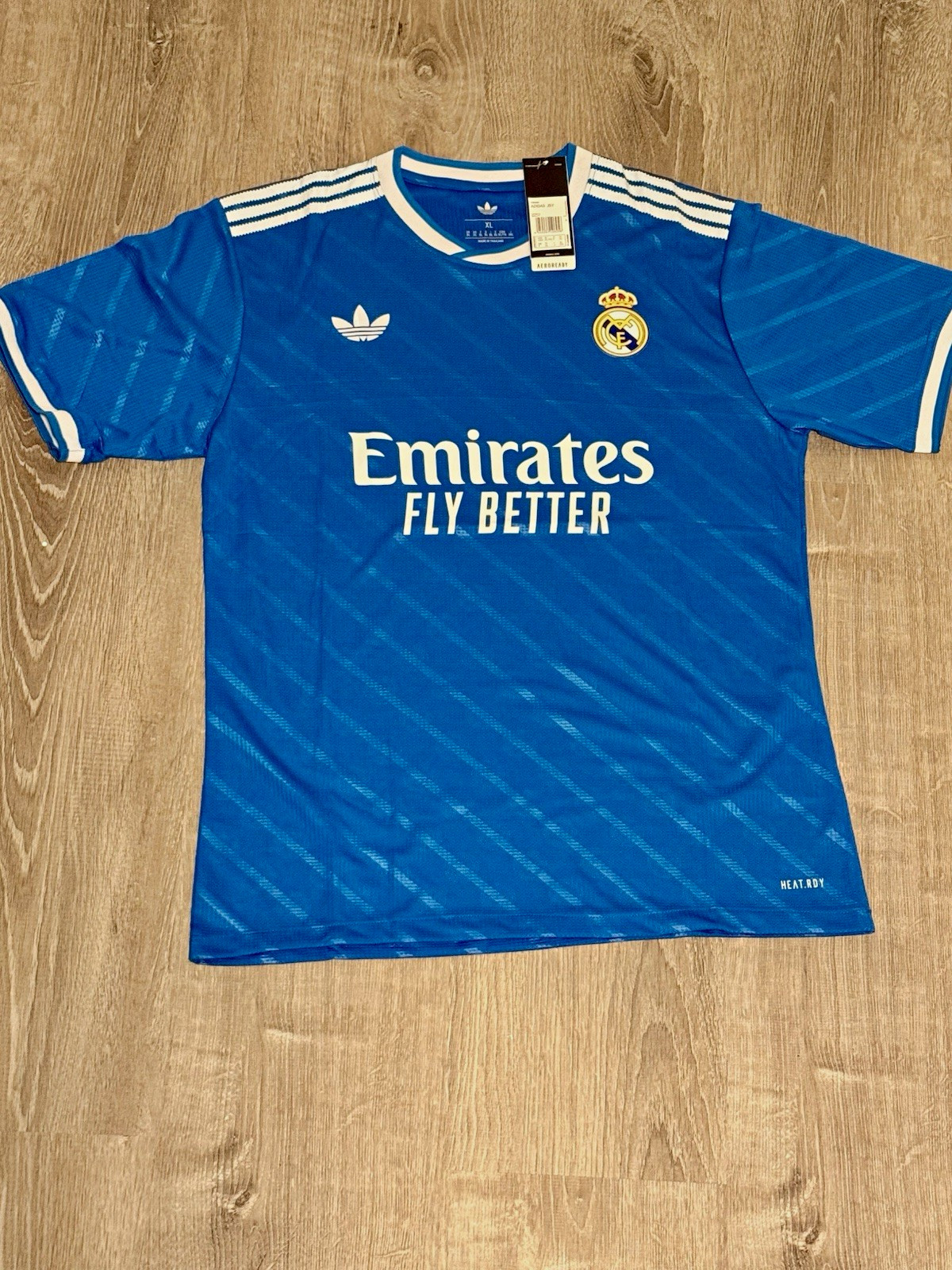 adidas Real Madrid Soccer Jersey XL Blue/White Aeroready Emirates Fly Better