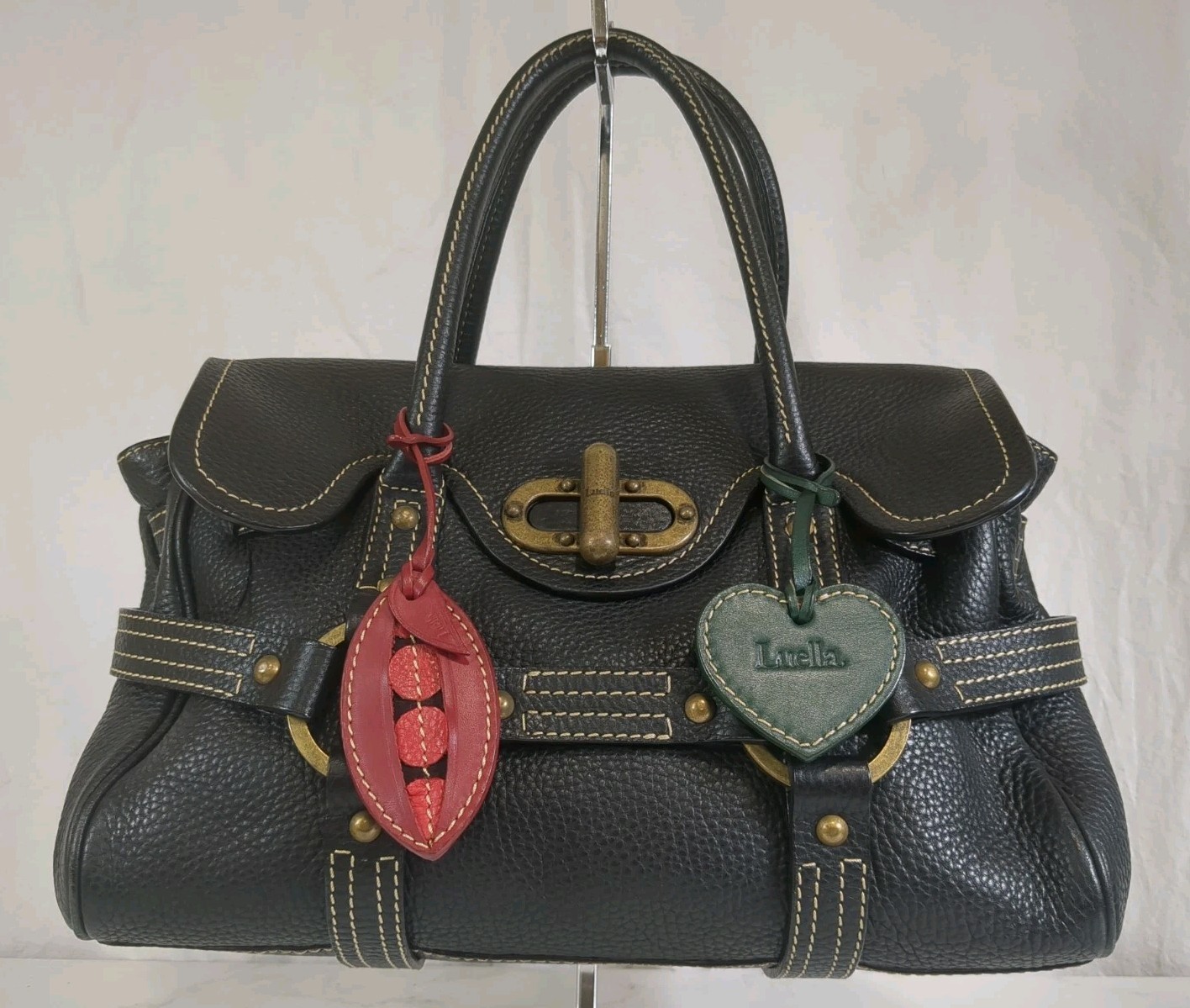 Vintage Y2K Luella Bartley Gisele Black Pebbled Leather Tote Bag W/Dust Bag