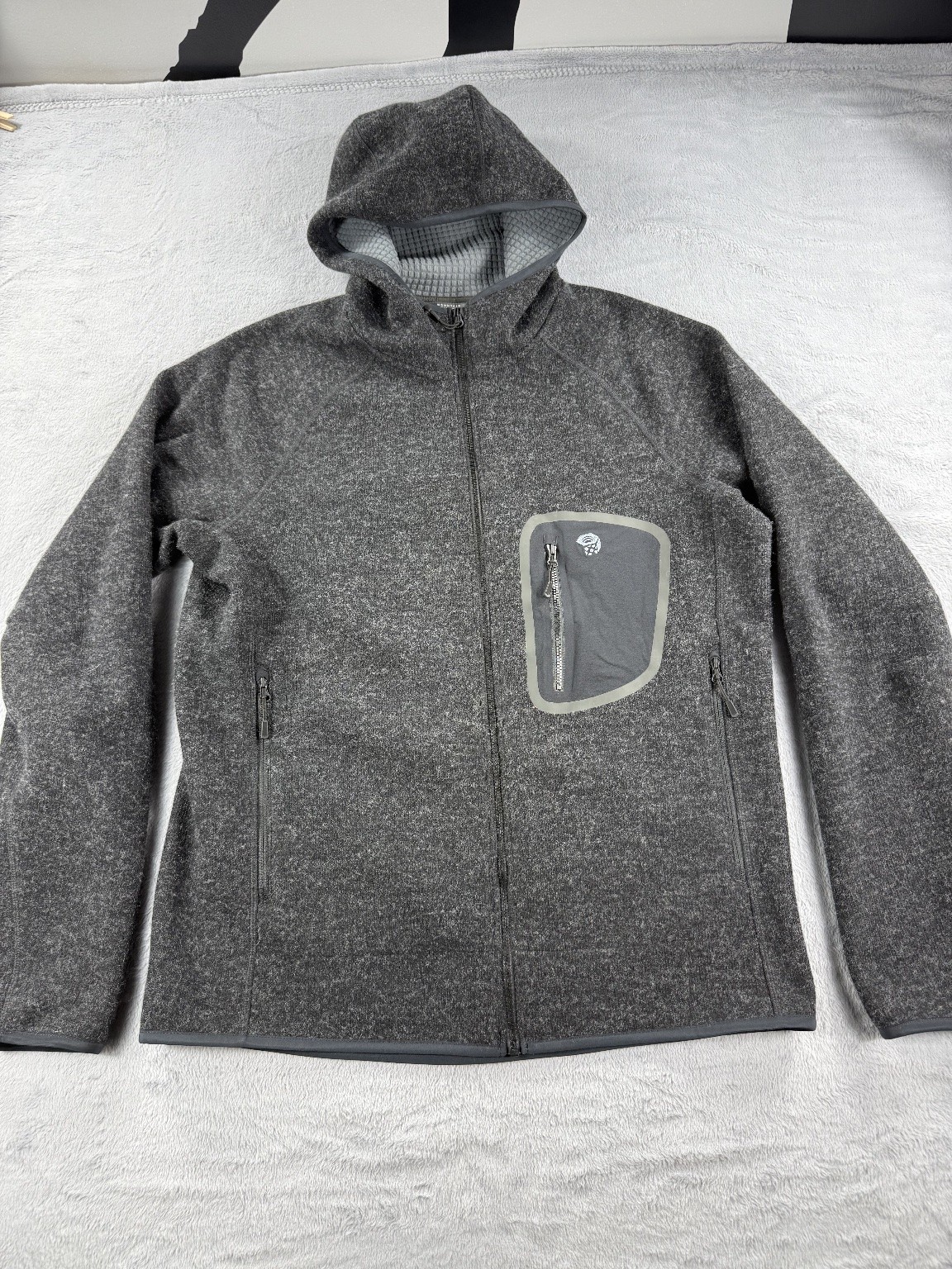Mountain Hardwear Mens Medium Full Zip Hatcher Wool Jacket Fleece Gray Pockets