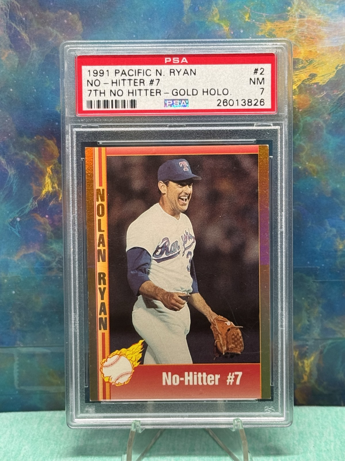 1991 Pacific Nolan Ryan #2 Gold Hologram 7th No-Hitter PSA 7 NM Rare
