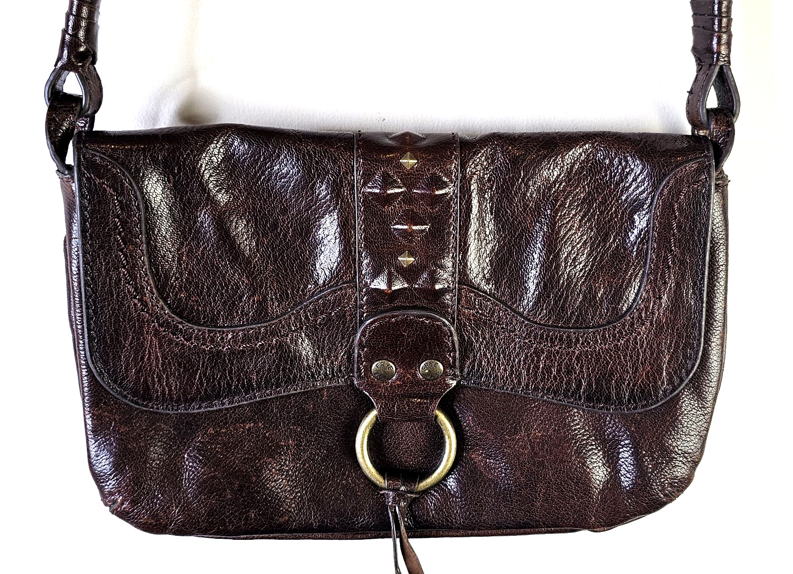 Frye Corrine Crossbody Bag Purse Cognac Brown Leather Embossed 