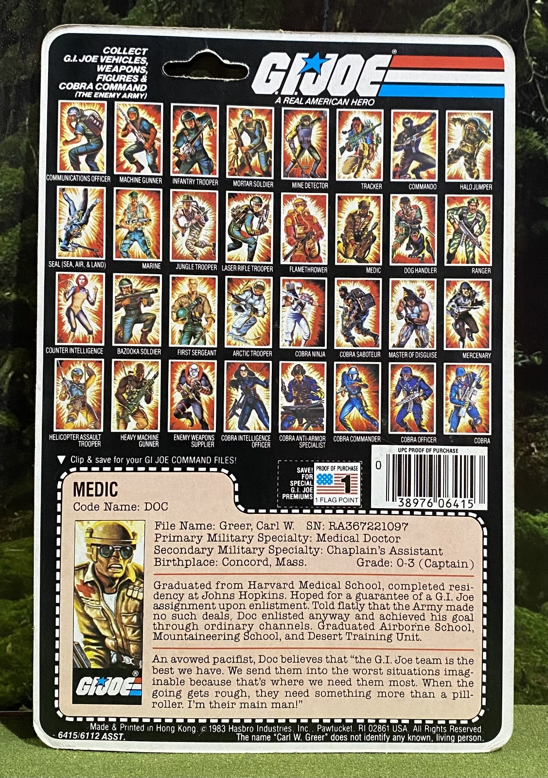 Vintage 1983 G.I. Joe DOC v1 Full UNCUT Peach File Card Back GI GIJoe ARAH RARE
