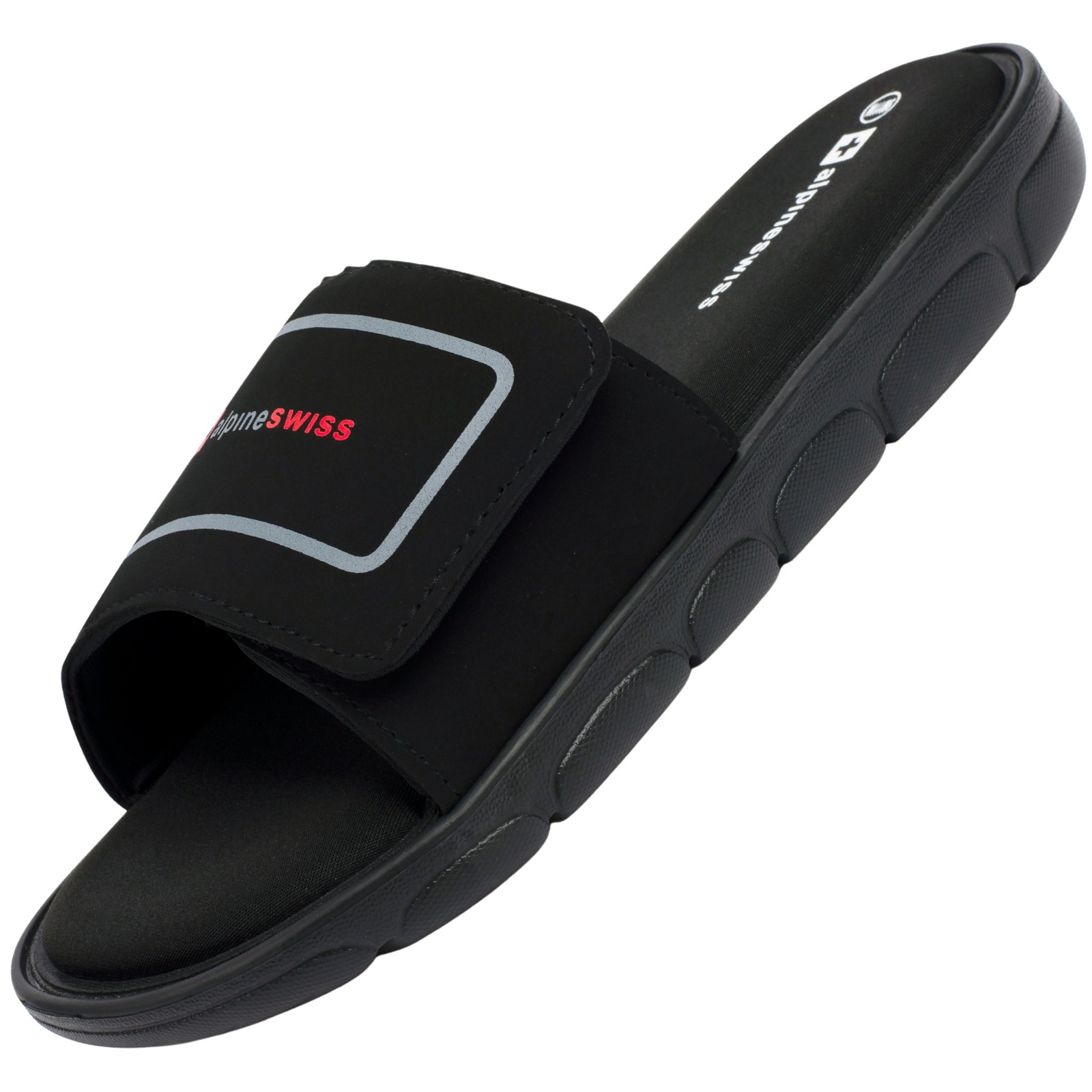 Alpine Swiss Men\'s Black Slide Sandals, Arch Support, Adjustable Strap