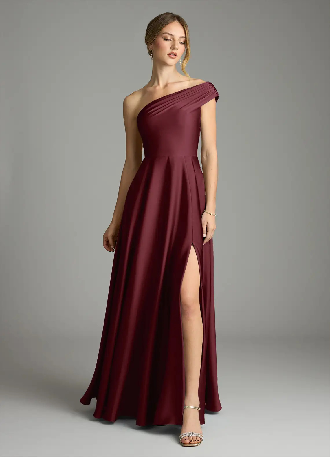 Azazie Melanie - A-Line Off the Shoulder Stretch Satin Dress Azazie Melanie - A-Line Off the Shoulder Stretch Satin Dress