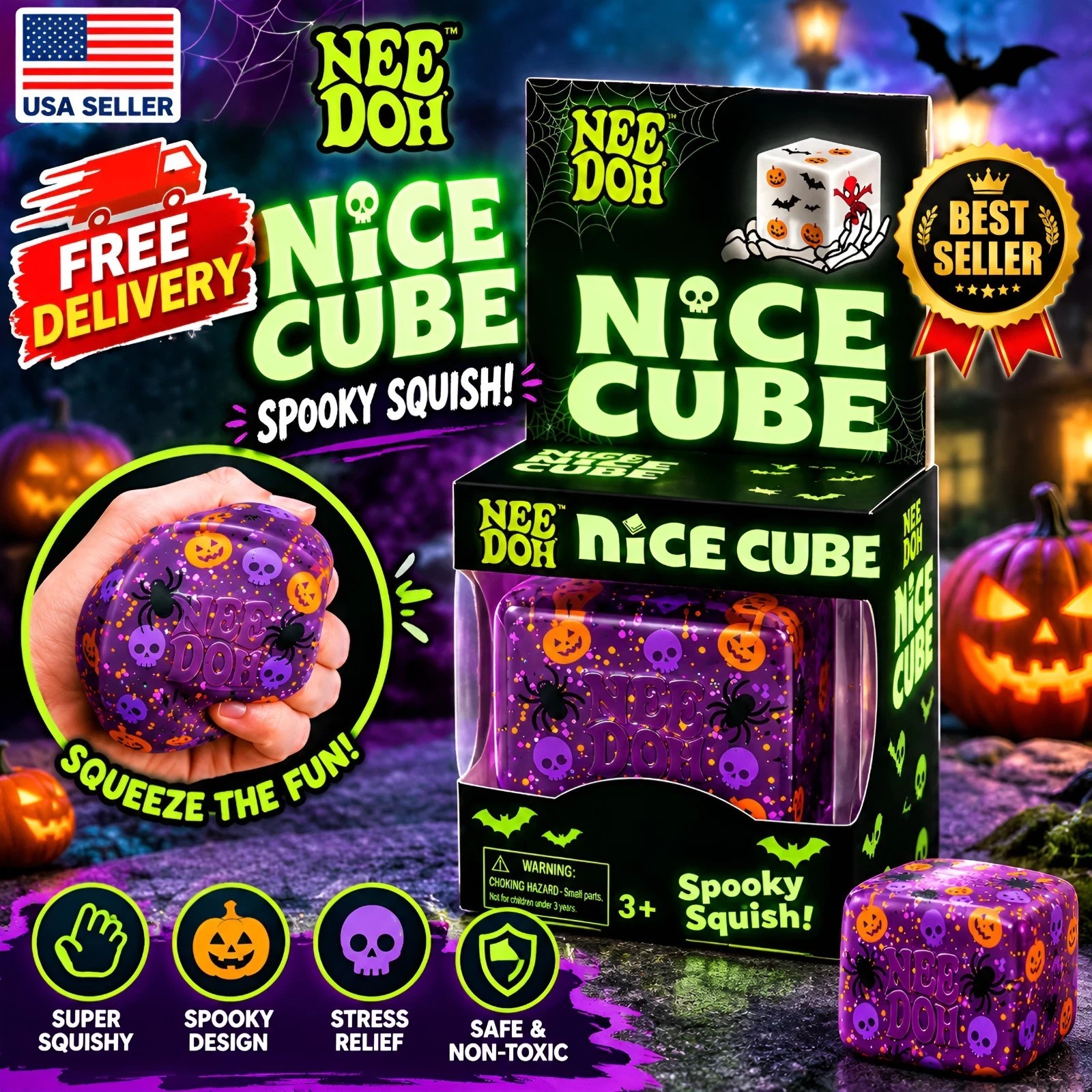 Nee-Doh-Halloween Nice Cube , Spooky Squish Schyling Halloween Squishy