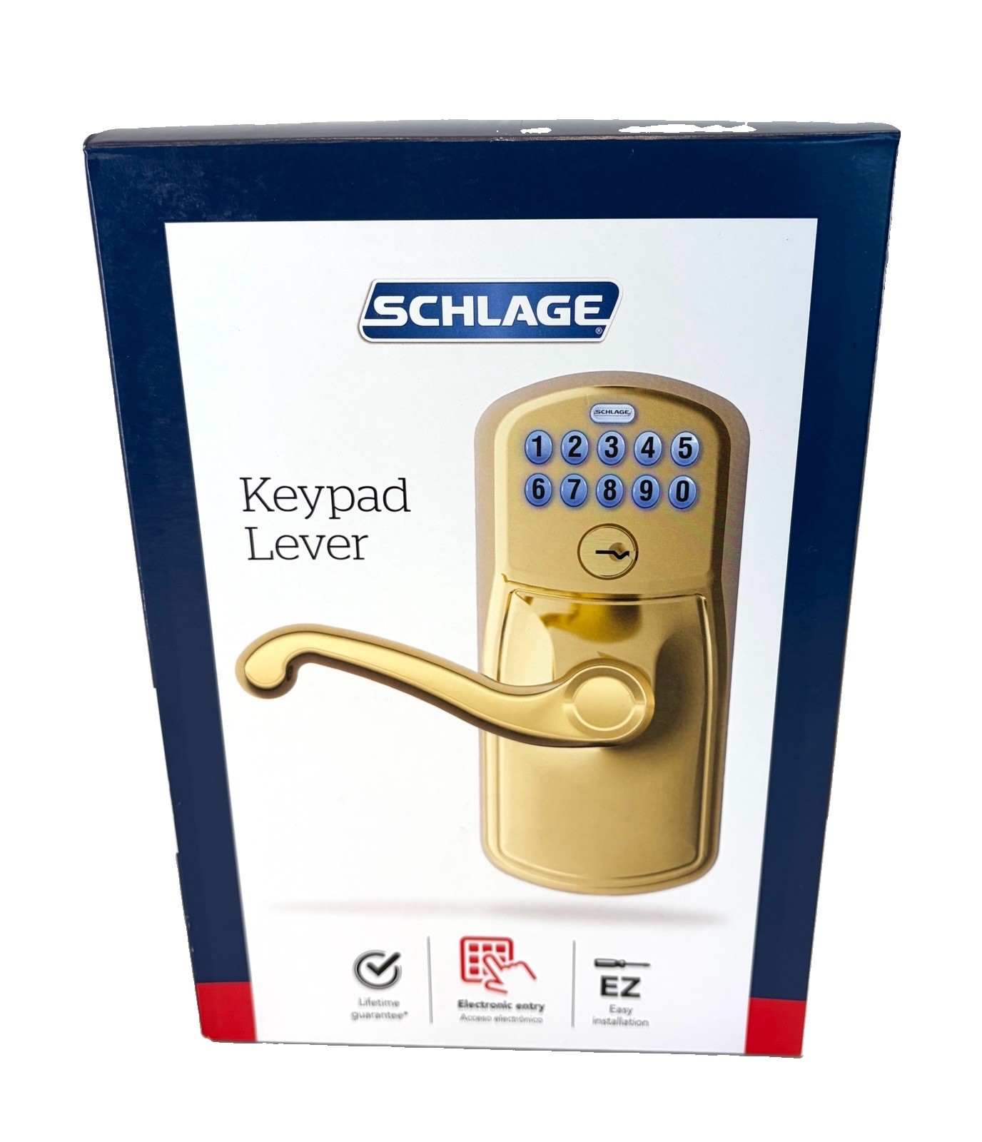 Schlage Plymouth Electronic Keypad Door Lock In Bright Brass FE595 V PLY 505 FLA