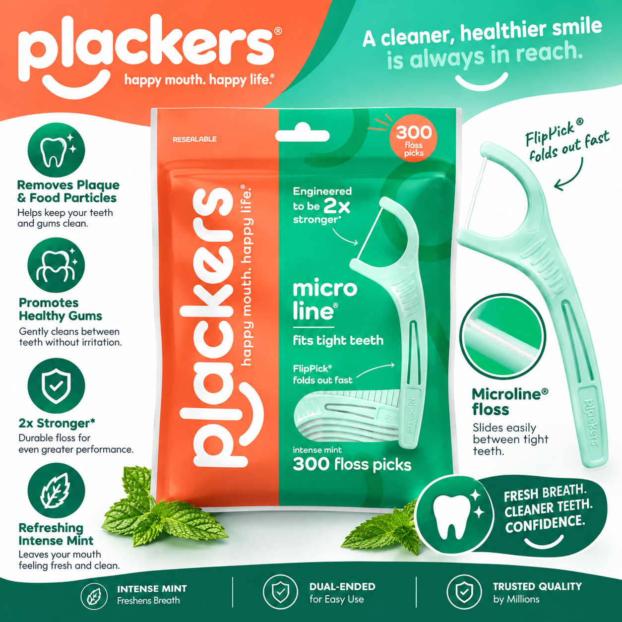 300 CT Plackers Micro Mint Dental Floss Tooth Picks Plastic Oral Teeth Flossers