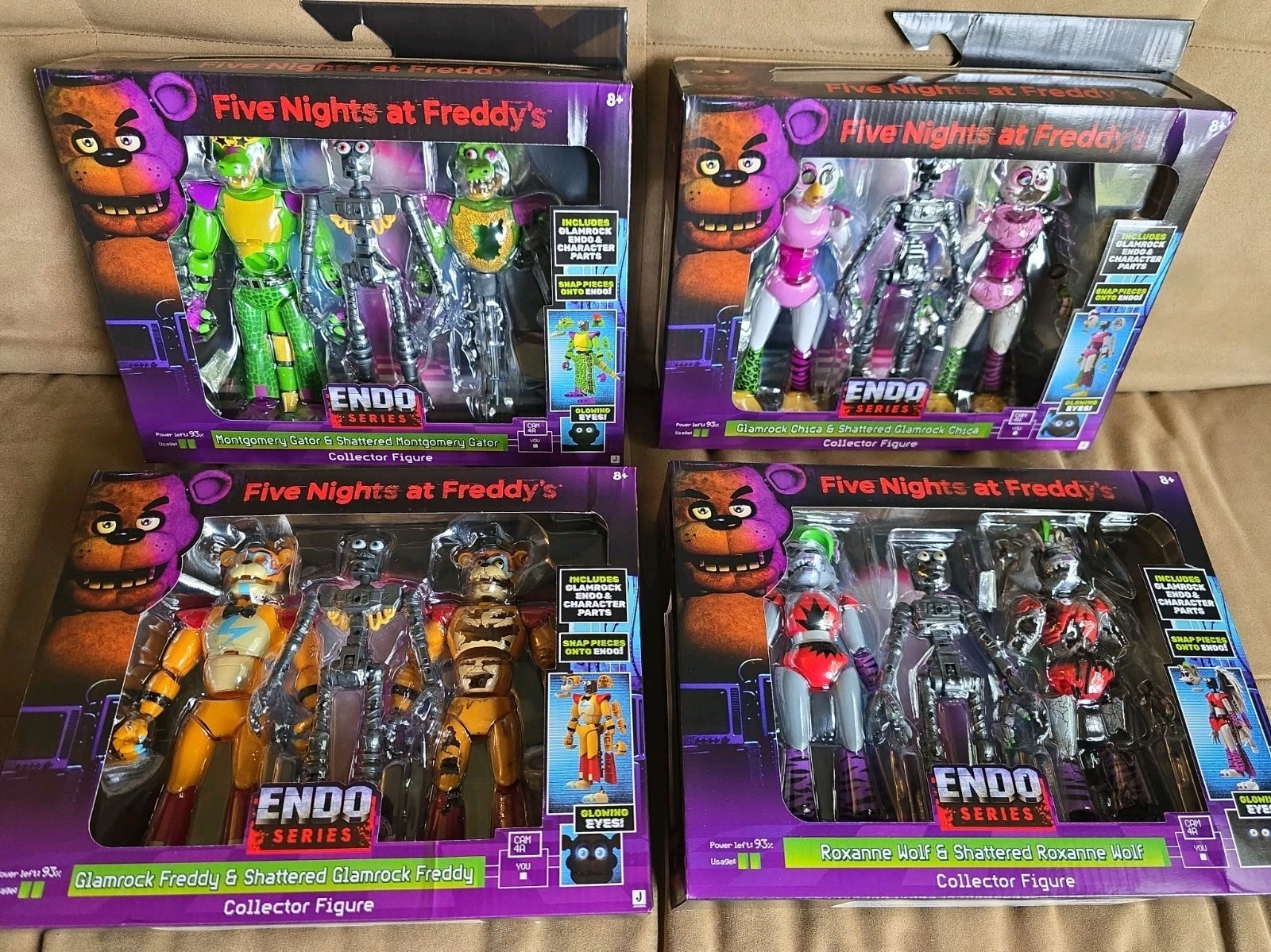 4x FNAF Five Nights Endo Series Wave 3 Glamrock Freddy, Roxy, Chica & Gator Set
