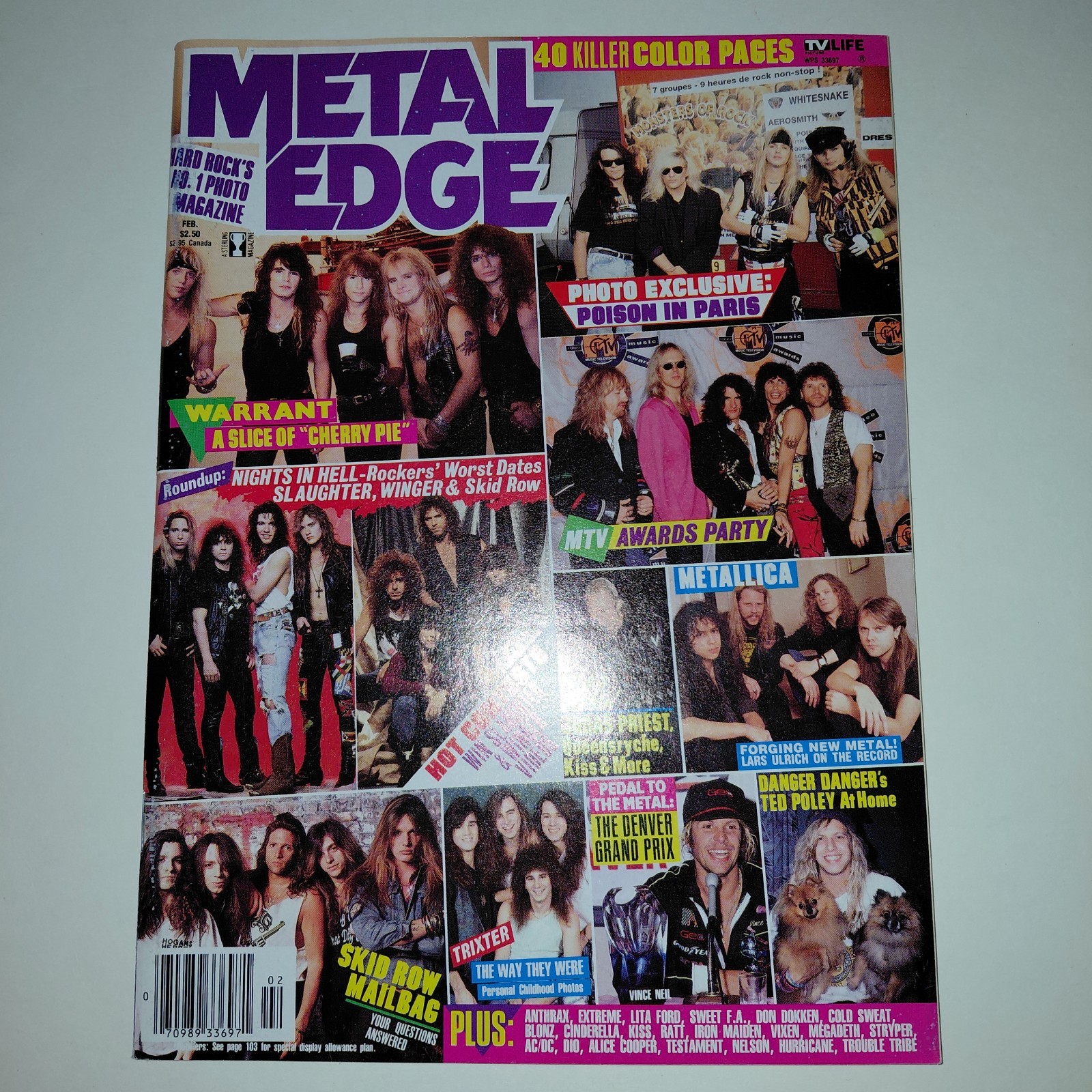 Metal Edge February 1991 Poison Skid Row Trixter Metallica Warrant Testament