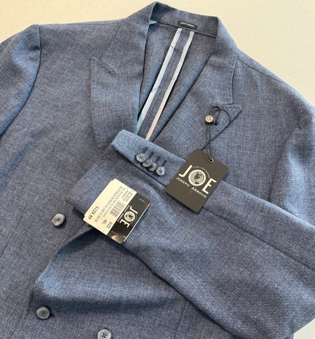 NEW Joe Joseph Abboud 48 Long Blazer Slim Fit Double Breasted Linen Blend $239 NEW Joe Joseph Abboud 48 Long Blazer Slim Fit Double Breasted Linen Blend $239