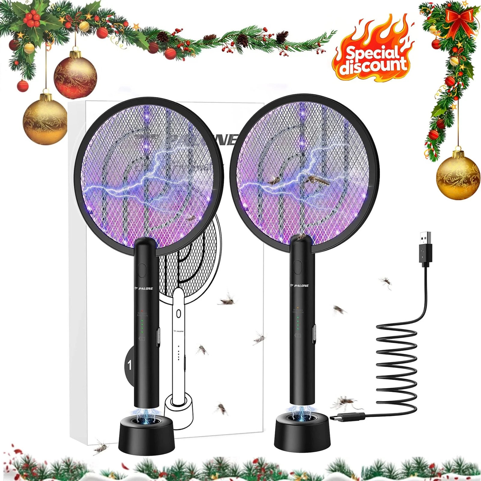 2PCS Electric Fly Swatter,Mosquito Killer USB Rechargeable Bug Zapper Racket 2PCS Electric Fly Swatter,Mosquito Killer USB Rechargeable Bug Zapper Racket