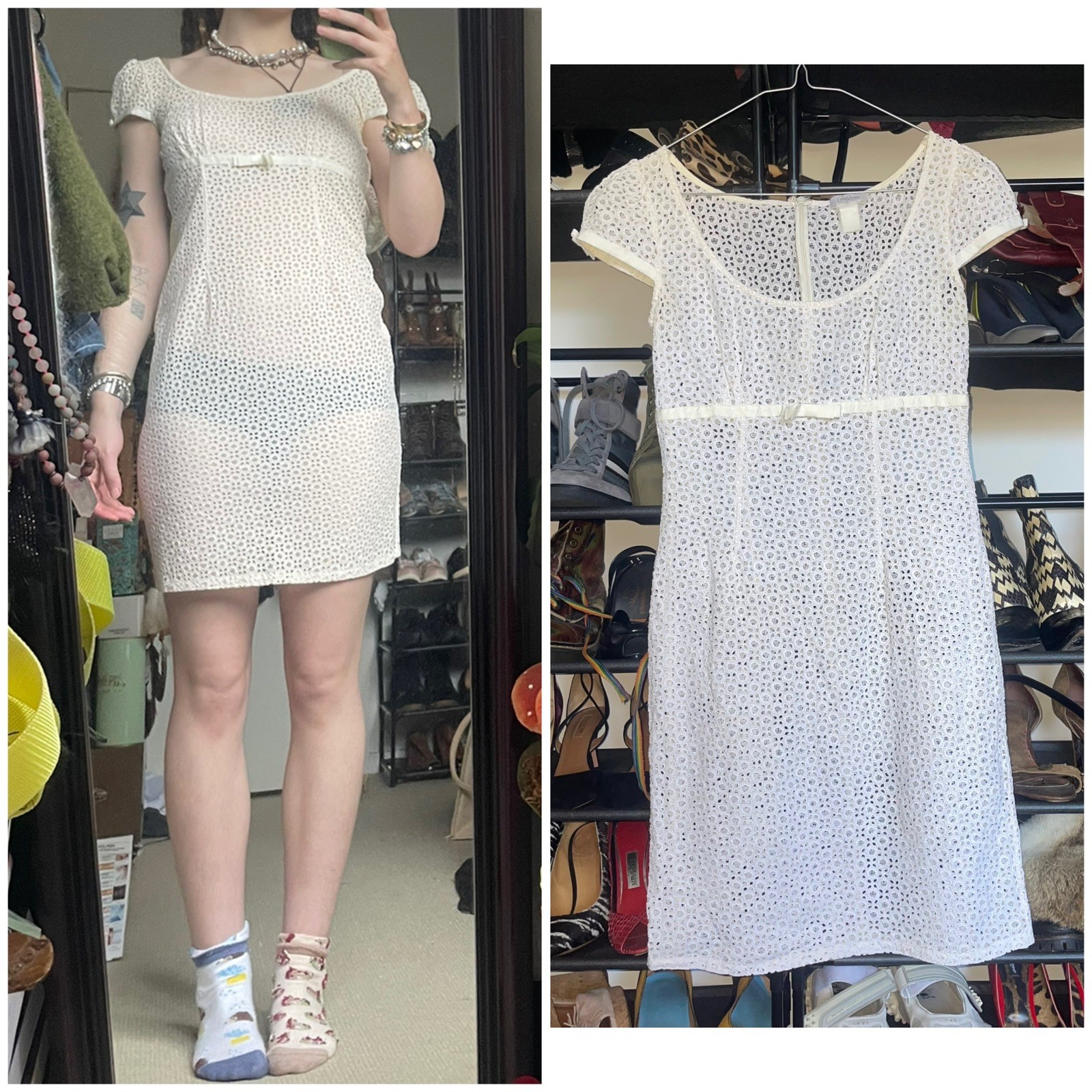 VINTAGE COLLETTE DINNIGAN Designer White Lace Coquette Babydoll MiniDress XXS-X VINTAGE COLLETTE DINNIGAN Designer White Lace Coquette Babydoll MiniDress XXS-X