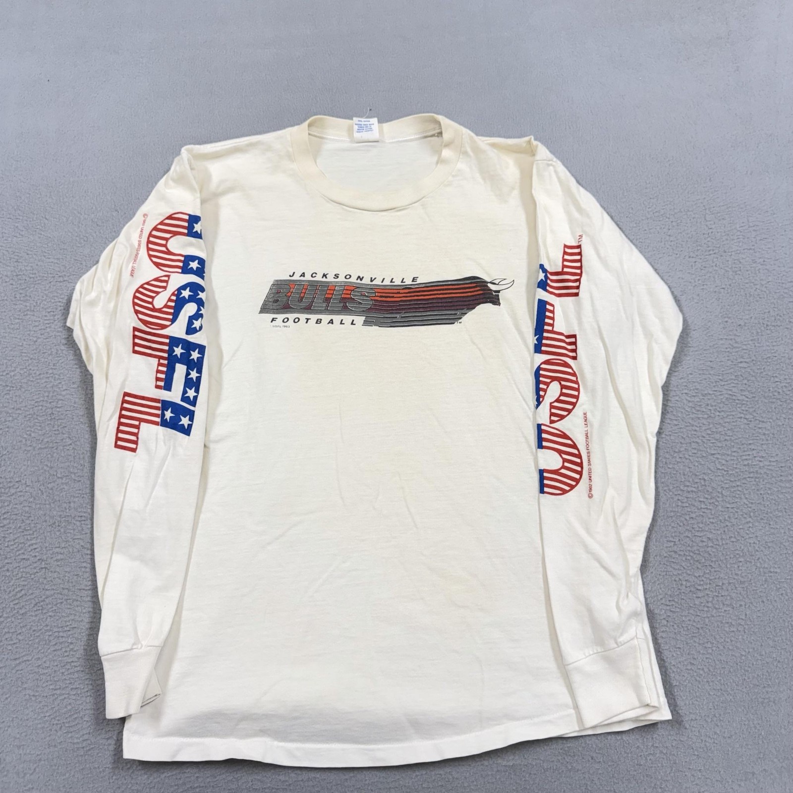 Vintage Jacksonville Bulls Shirt Mens L White USFL Football Logo 7 Long Sleeve