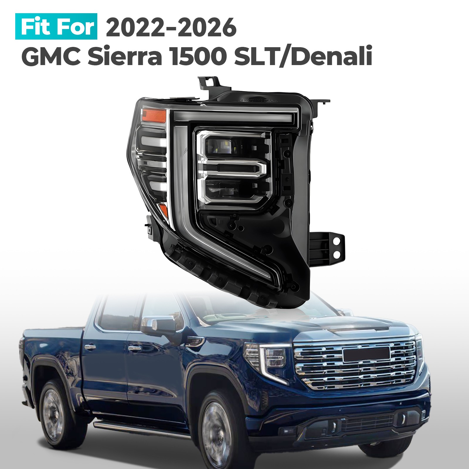 For 2022-2026 GMC Sierra 1500 SLT Denali Full LED Headlight Right Passenger Side