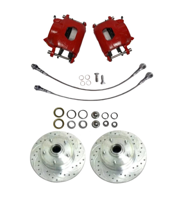 1964-72 PONTIAC GTO RED CALIPERS FRONT DISC KIT DRILLED SLOTTED ROTORS 52 GM 1964-72 PONTIAC GTO RED CALIPERS FRONT DISC KIT DRILLED SLOTTED ROTORS 52 GM