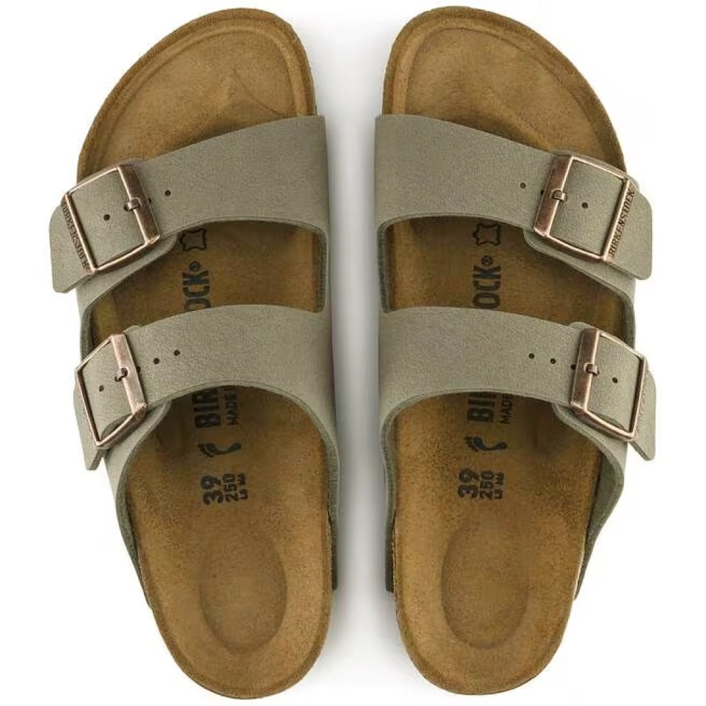 New Birkenstock Arizona Birkibuc Mocha/Stone Footbed Leather Sandals