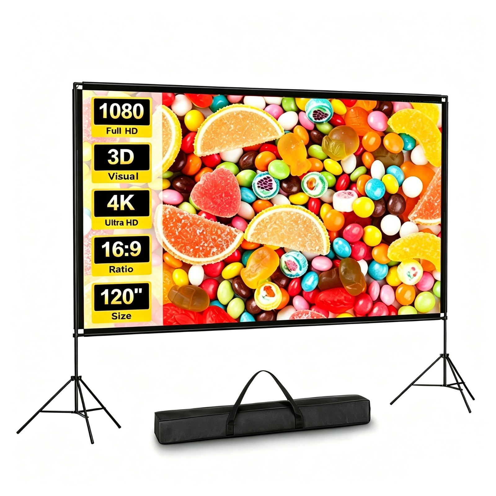 120 inch Outdoor Projector Screen with Stand Foldable Projection Screen 16:9 HD