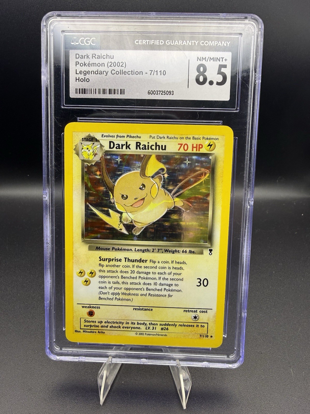 Pokemon Dark Raichu 2002 Legendary Collection Holo Card 7/110 CGC 8.5 Pokemon Dark Raichu 2002 Legendary Collection Holo Card 7/110 CGC 8.5