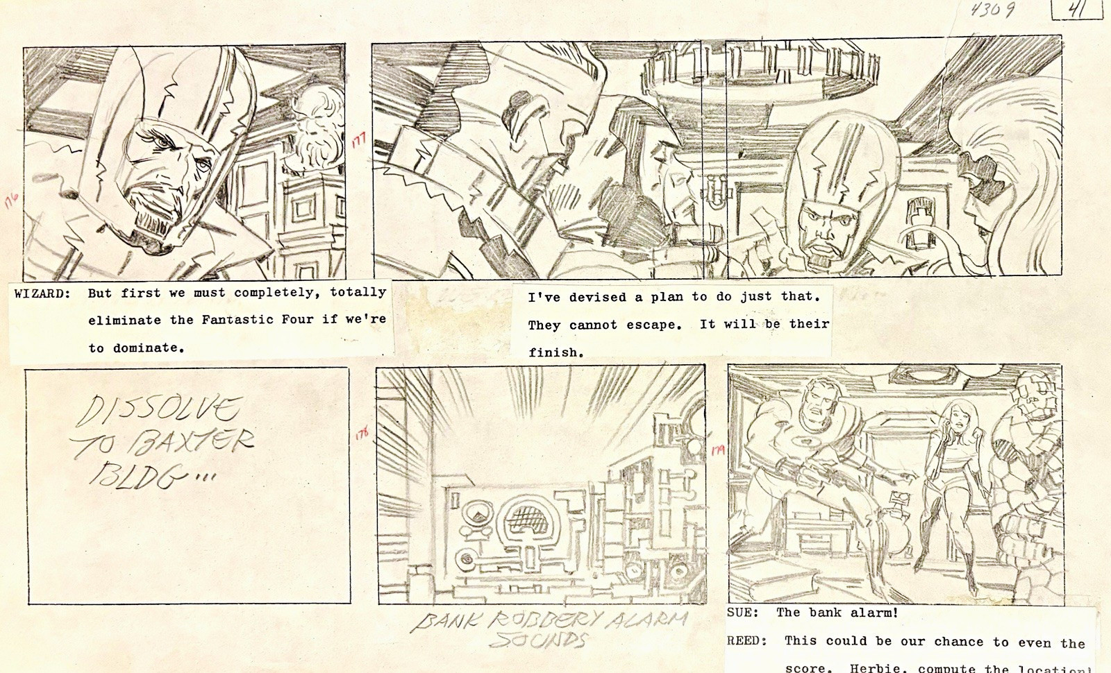 Jack Kirby Fantastic Four Pencil storyboard 1978 the Frightful Four Jack Kirby Fantastic Four Pencil storyboard 1978 the Frightful Four