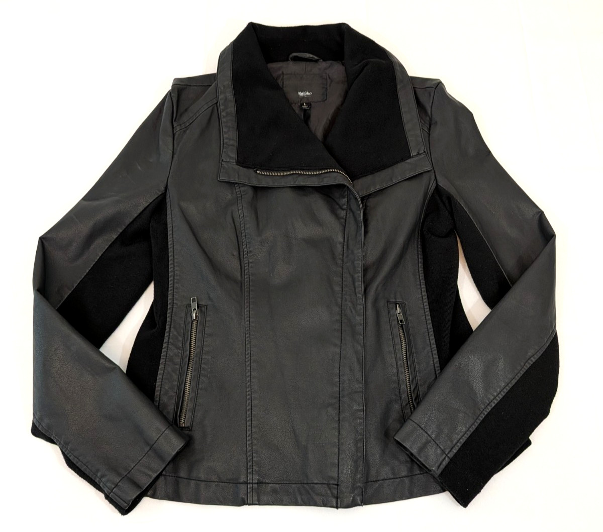 Mossimo Women\'s Faux Leather Motorcycle Jacket Black Zip Up Size Large