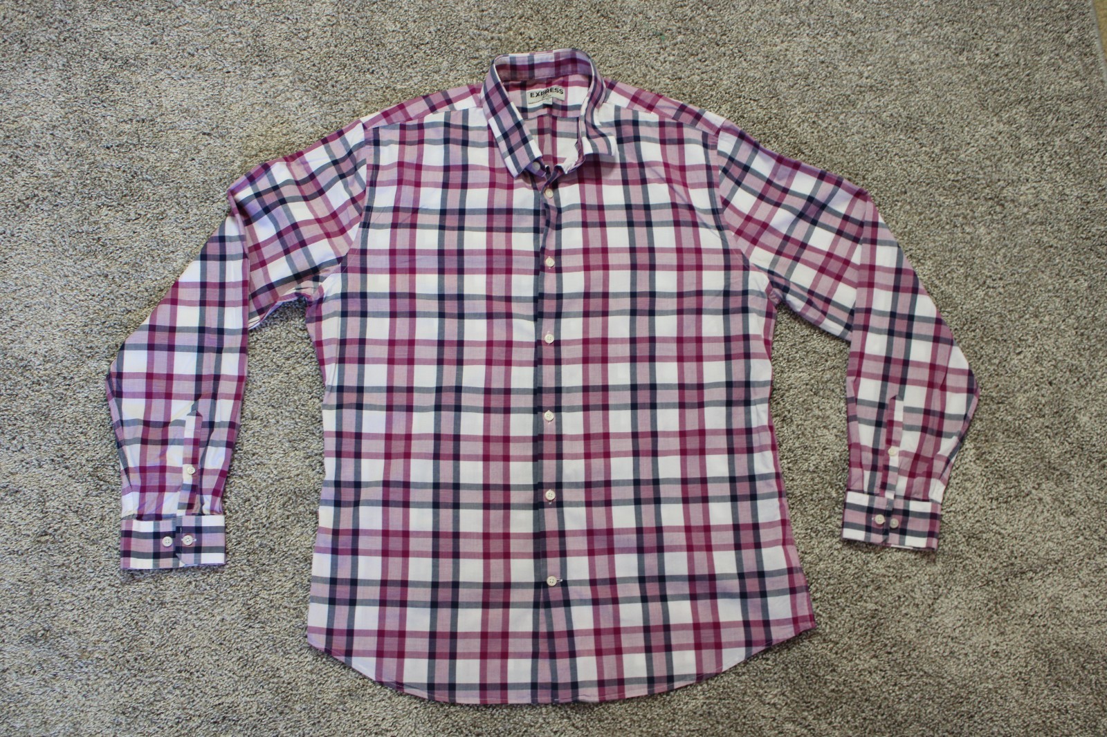 Express Fitted Mend Shirt XL/TG 17-17.5 Pink Blue White Plaid