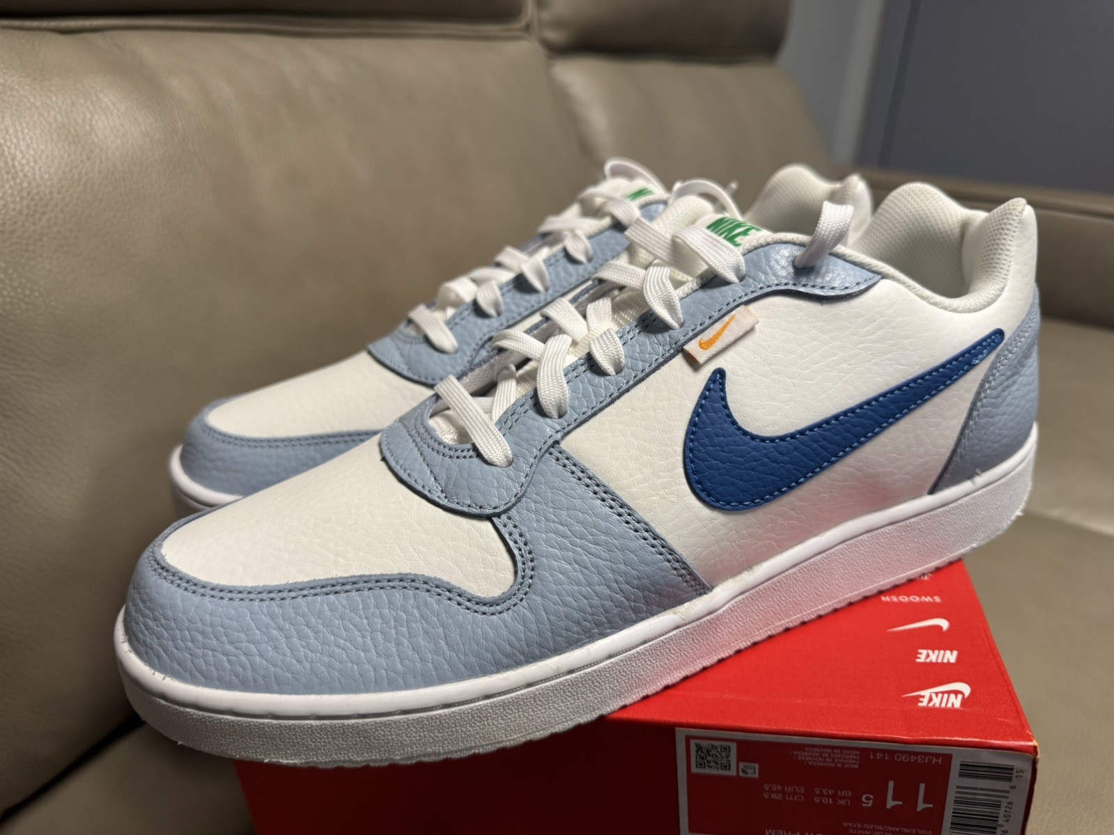 Nike Ebernon Low Prem Mens Size 11.5 Blue White HJ3490-141 New No Lid