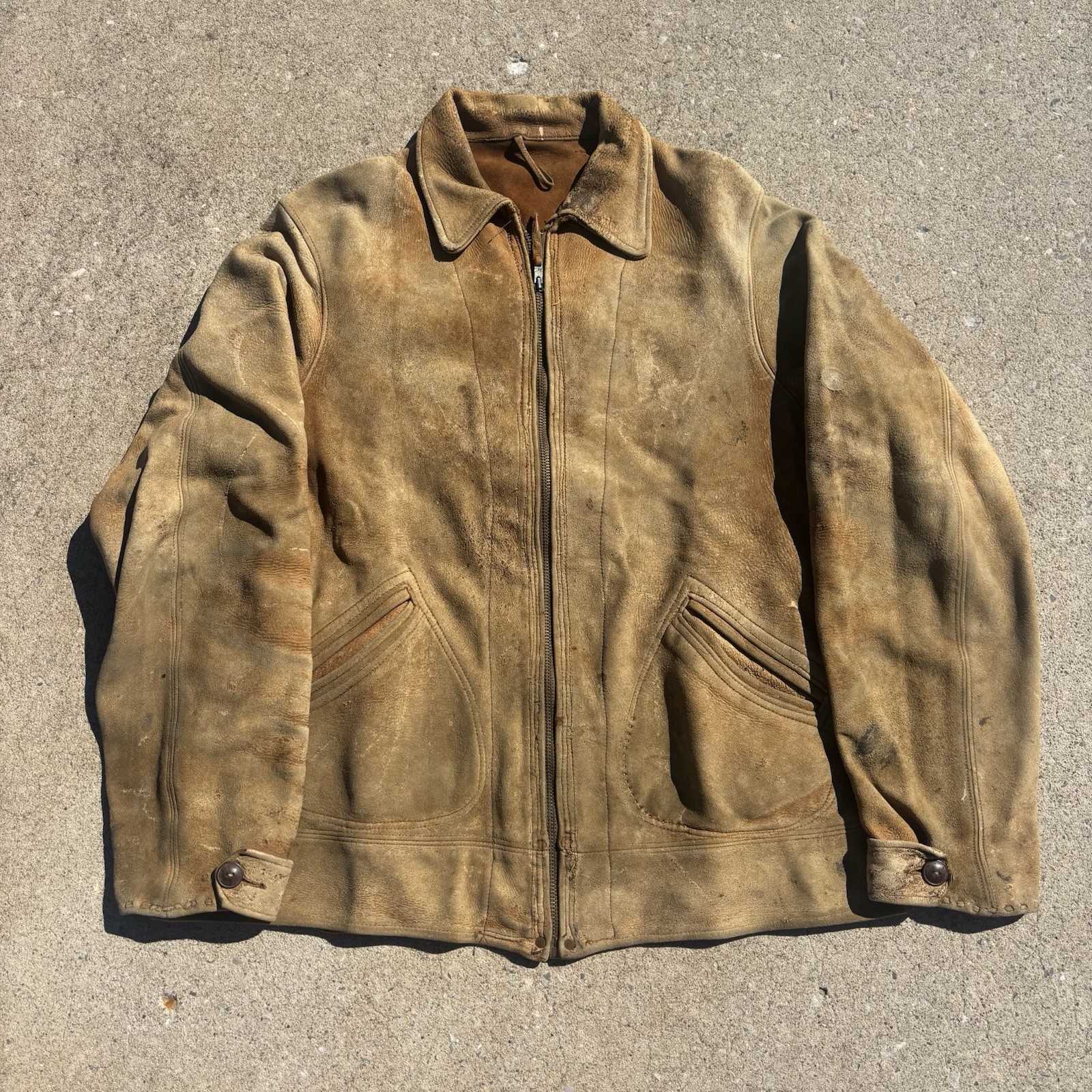 VTG 30s 40s Suede Leather Cossack Jacket Zip Front Patina Mens Sportswear VTG 30s 40s Suede Leather Cossack Jacket Zip Front Patina Mens Sportswear