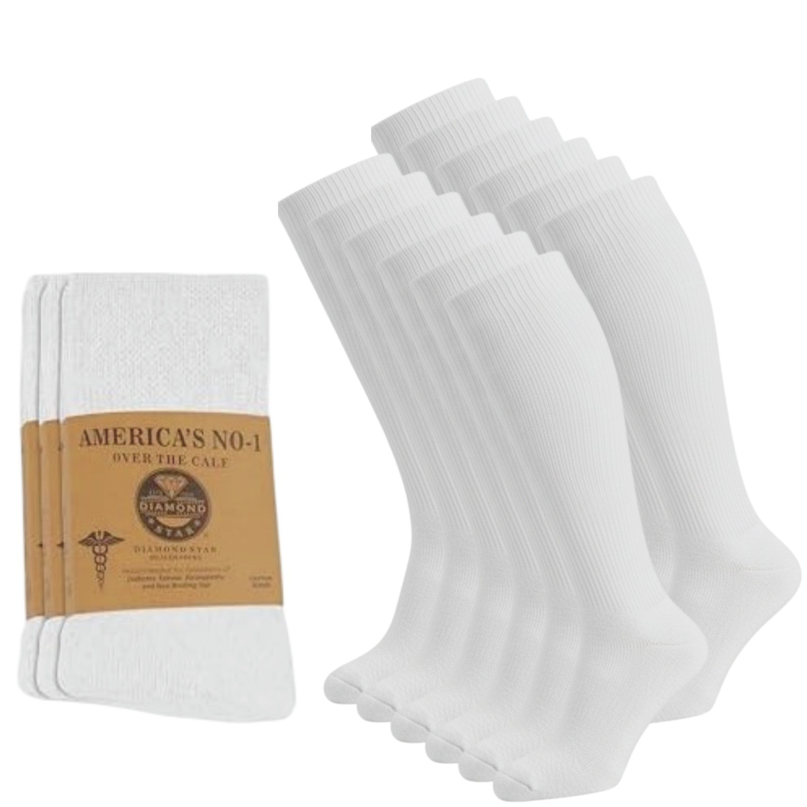 6-12 Pairs Men\'s Diabetic Over The Calf Socks- Knee High Cotton Socks