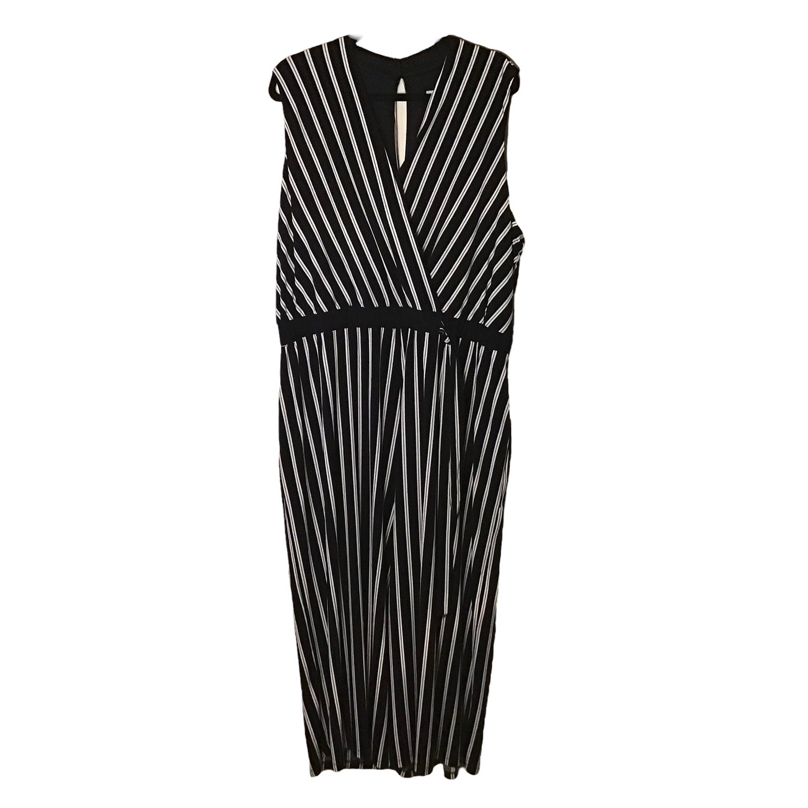 Sandra Darren XXL Dark Navy White Pinstripe Wide Leg Cropped Jumpsuit NWT