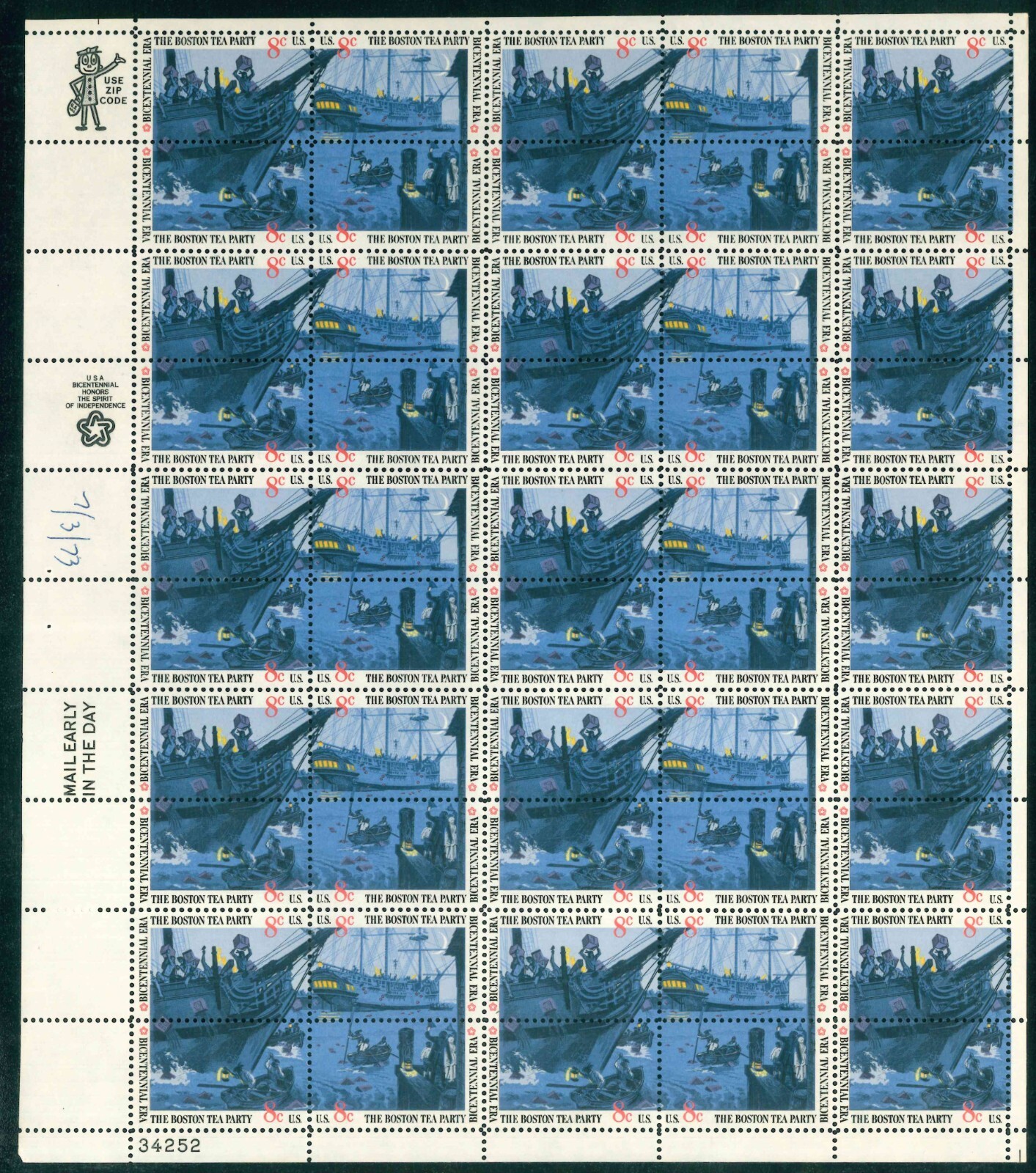 Scott #1483a 8¢ Boston Tea Party Mint Sheet MNH CV $13.00 Scott #1483a 8¢ Boston Tea Party Mint Sheet MNH CV $13.00