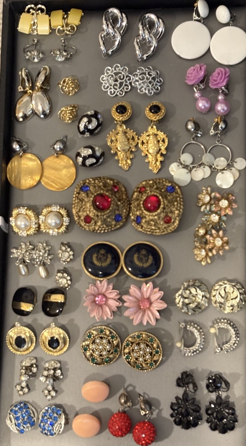 Vintage 80s 90s to Now Lot of 29 Pairs Clip Earrings Statement Runway Rhinestone