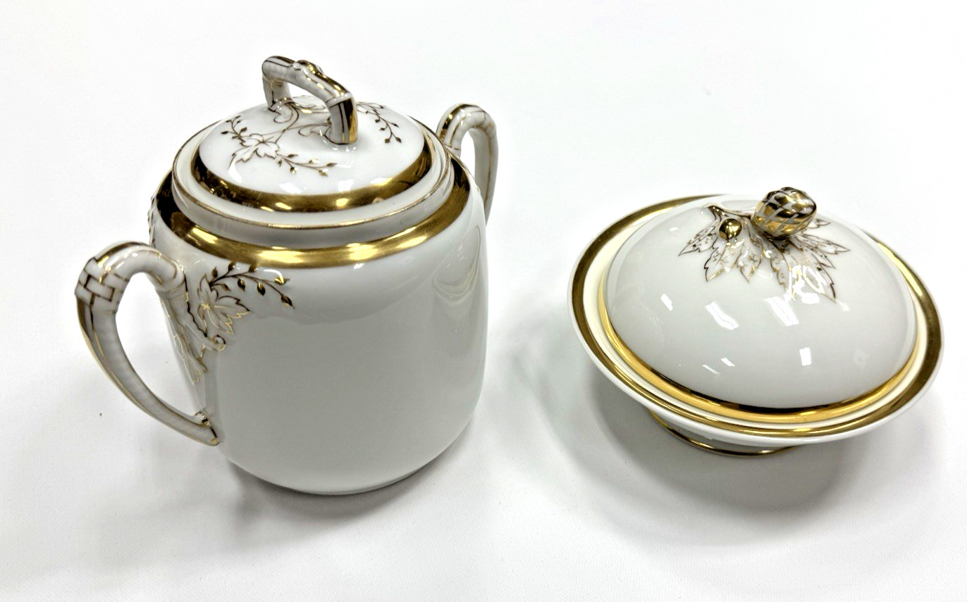Rare CFH  Limoges France Sugar Bowl Lid Hand Painted Gold & covered cheese dish